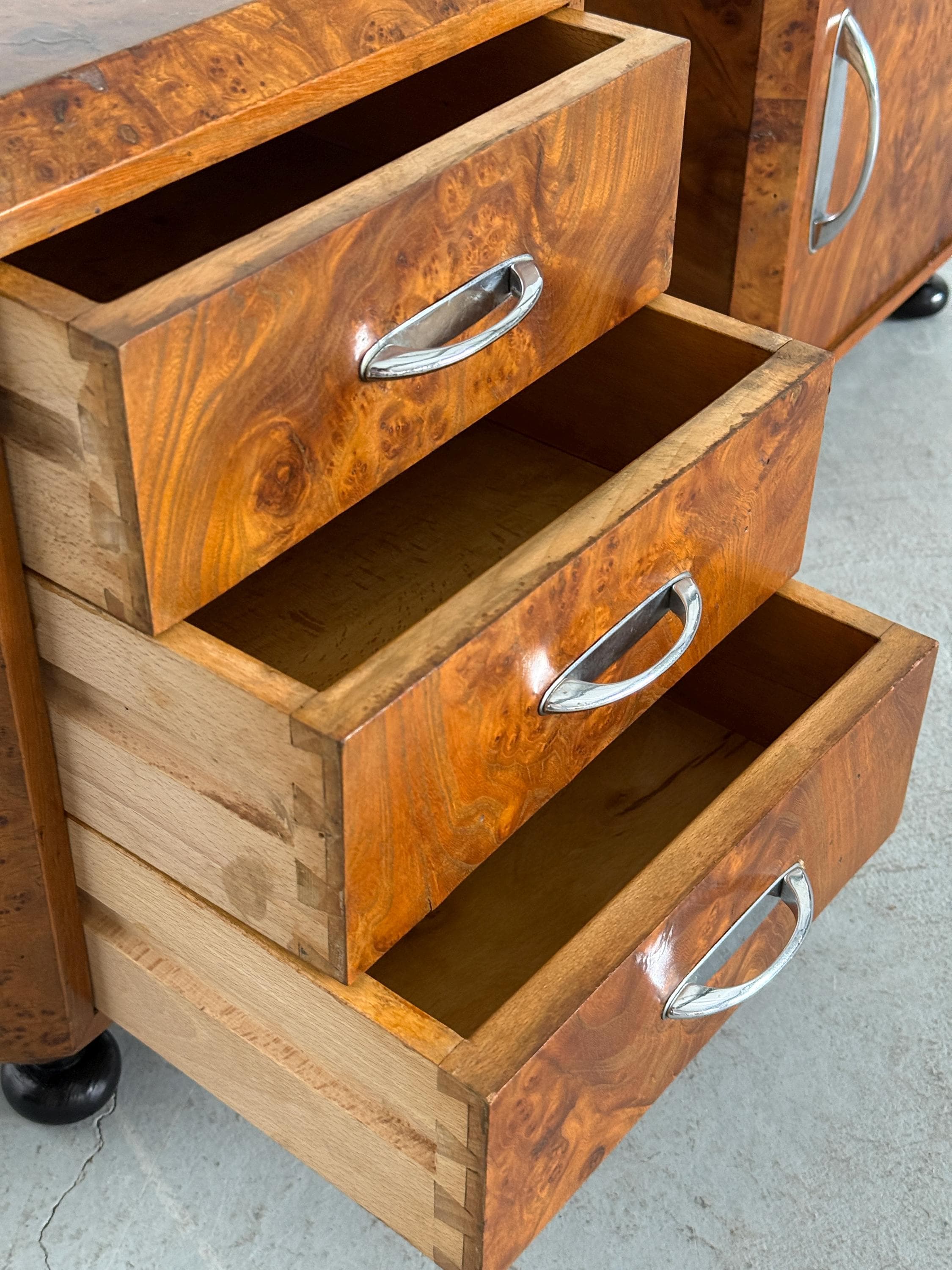 Art Deco Burlwood Walnut Nightstands