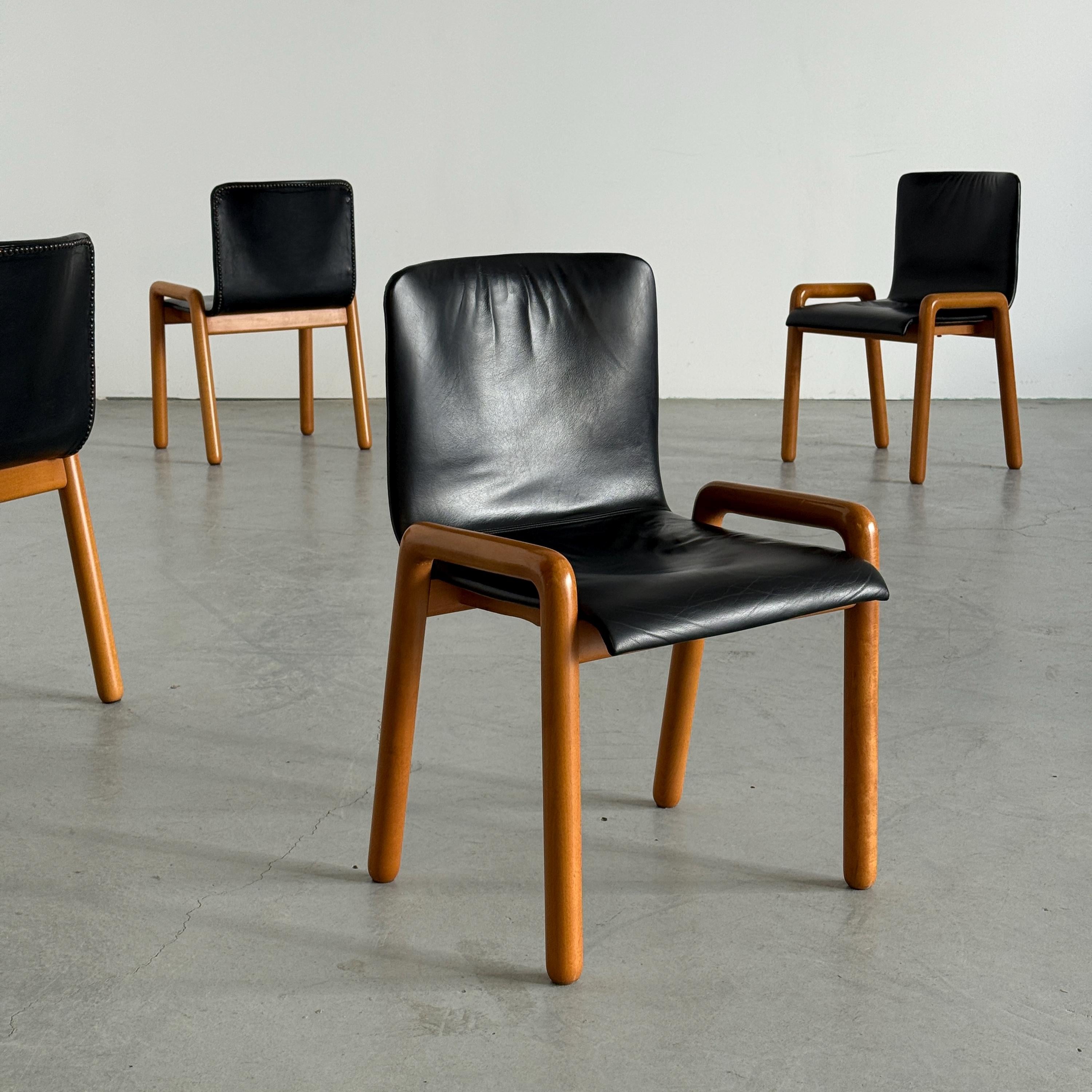 Leather Dining Armchairs in the Style of Guido Faleschini