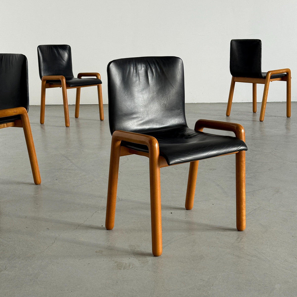 Leather Dining Armchairs in the Style of Guido Faleschini