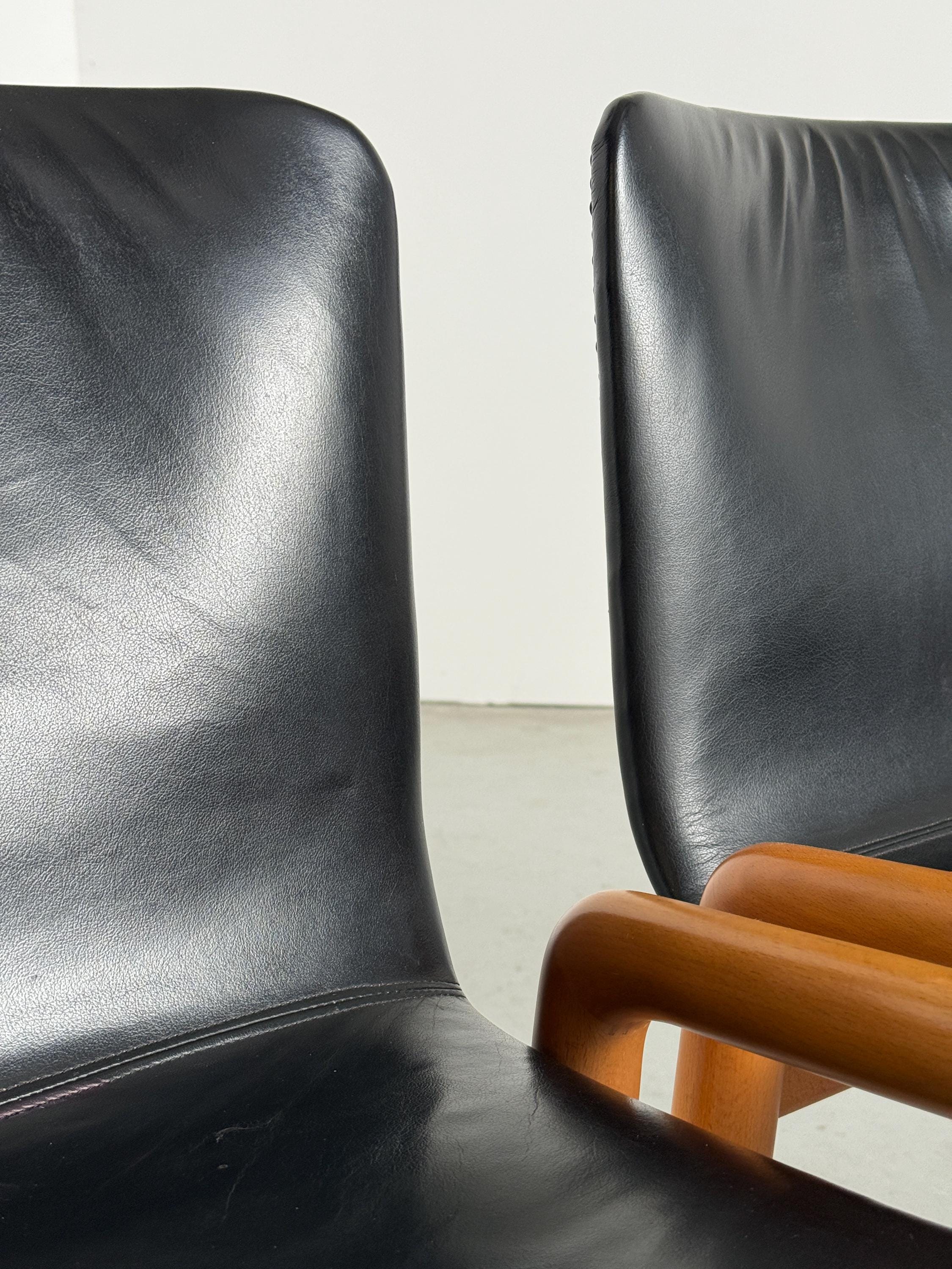 Leather Dining Armchairs in the Style of Guido Faleschini