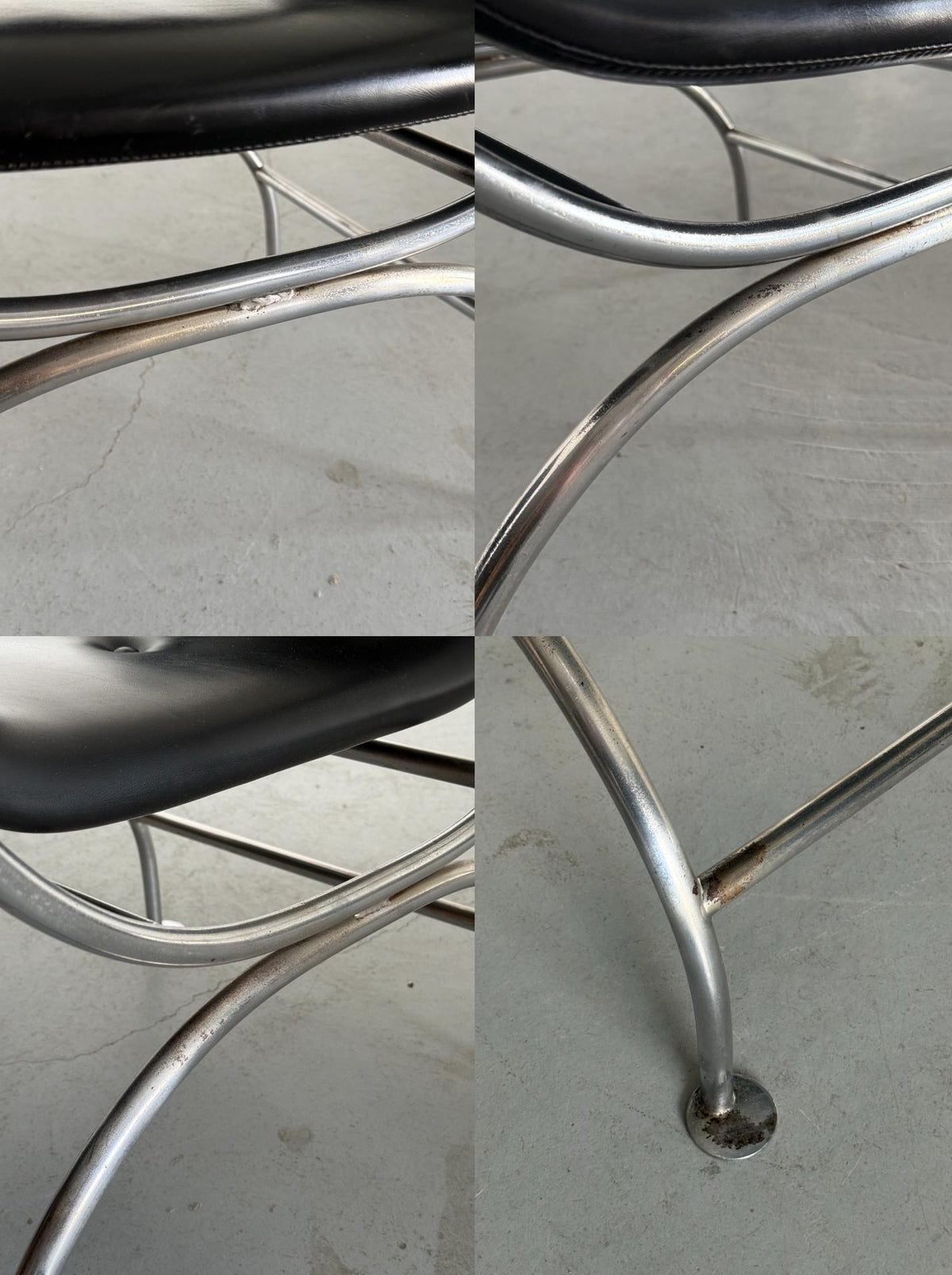 Pair of Postmodern Lounge Chair in Black Faux Leather & Chrome