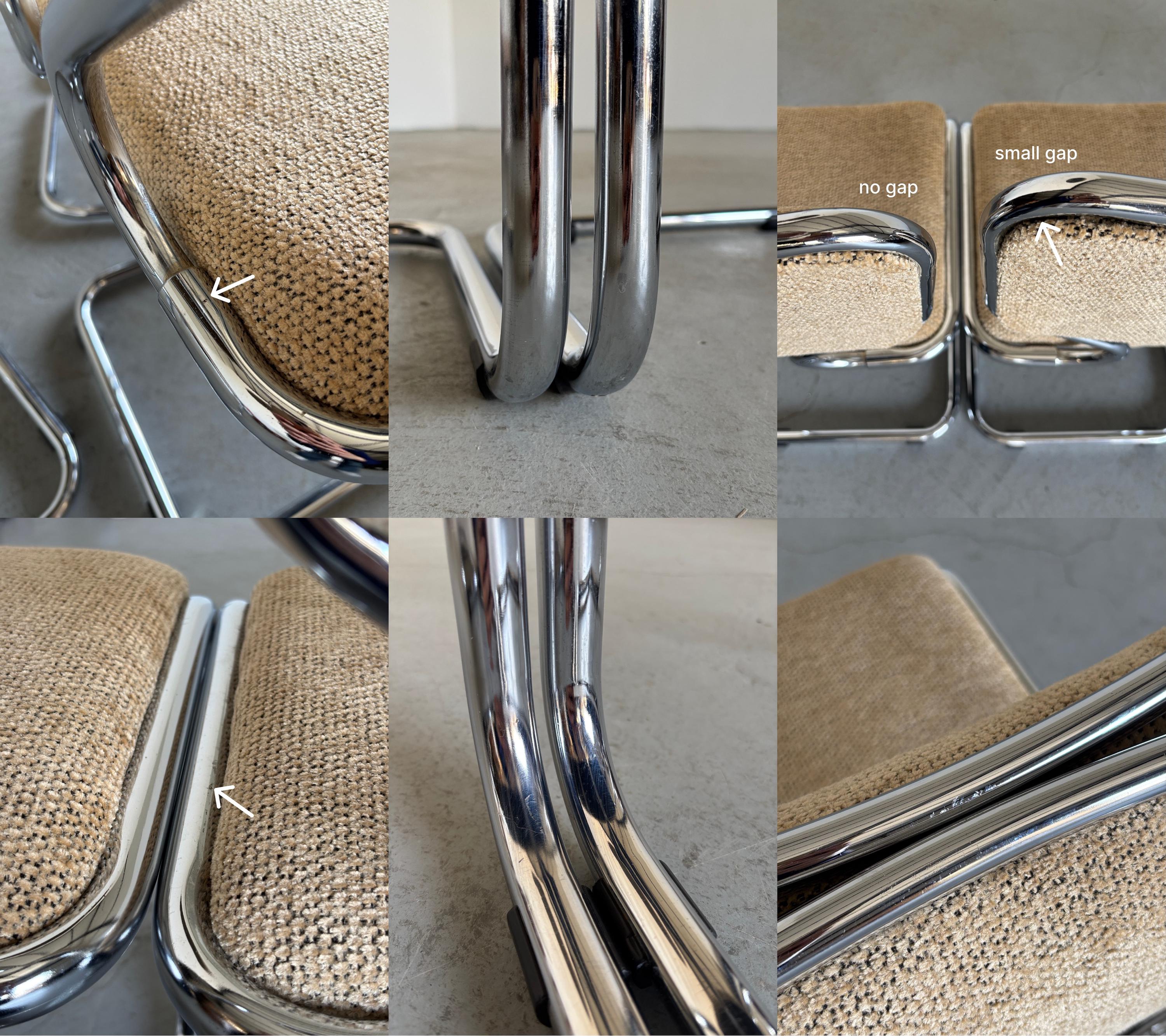 Cantilever Dining Chairs in Chrome and Textured Upholstery