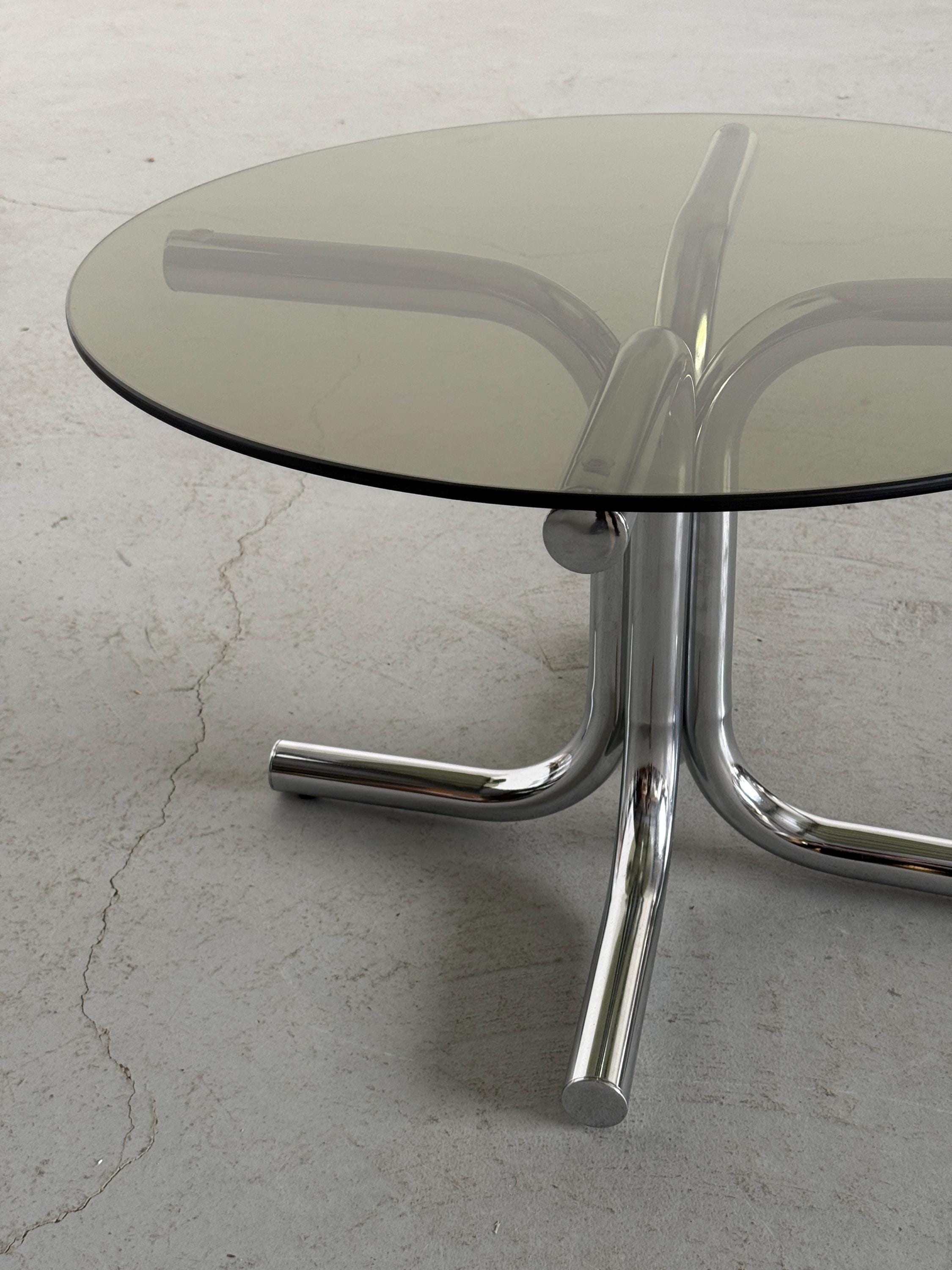 Postmodern Chrome and Smoked Glass Coffee Table