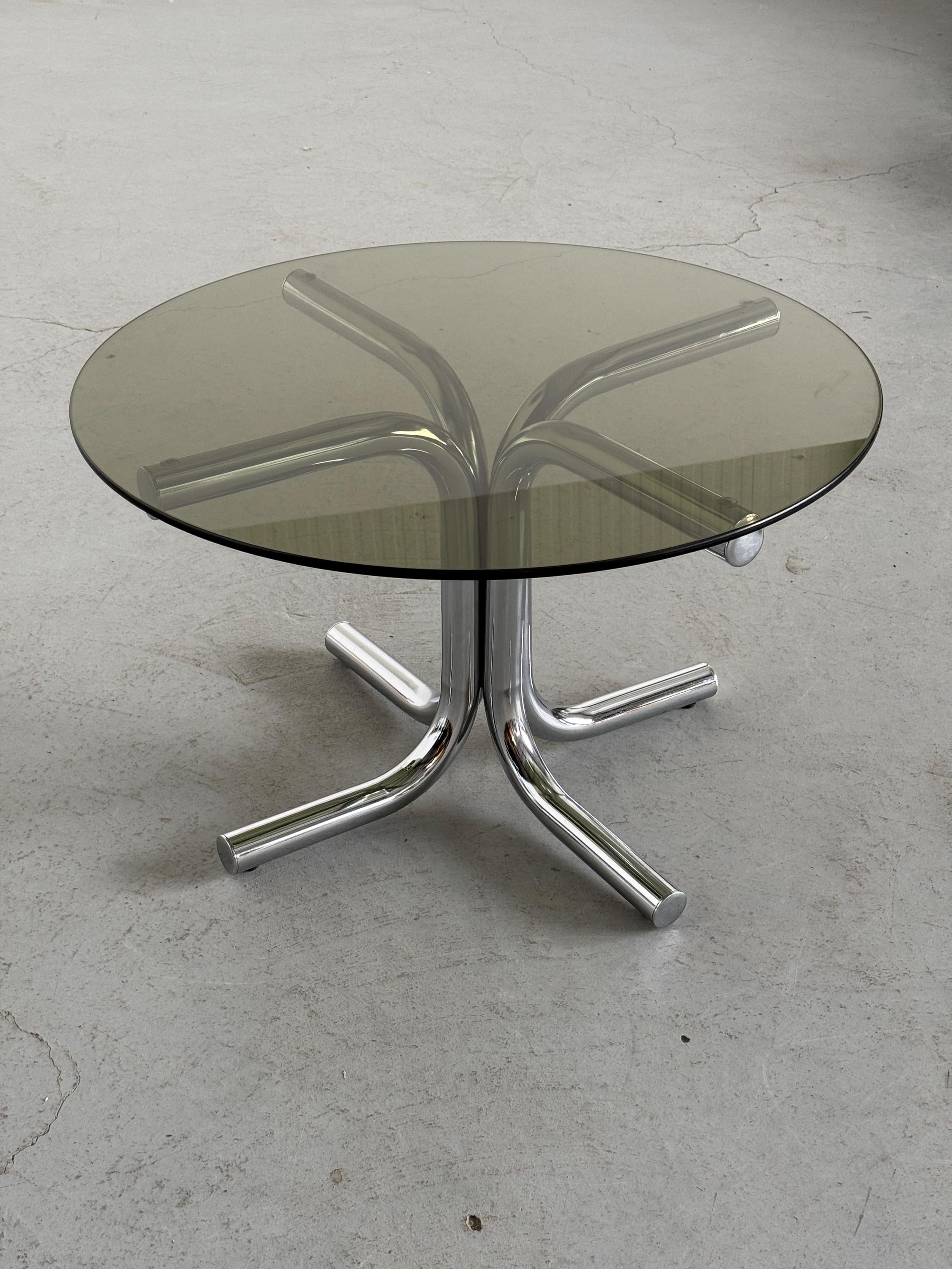Postmodern Chrome and Smoked Glass Coffee Table