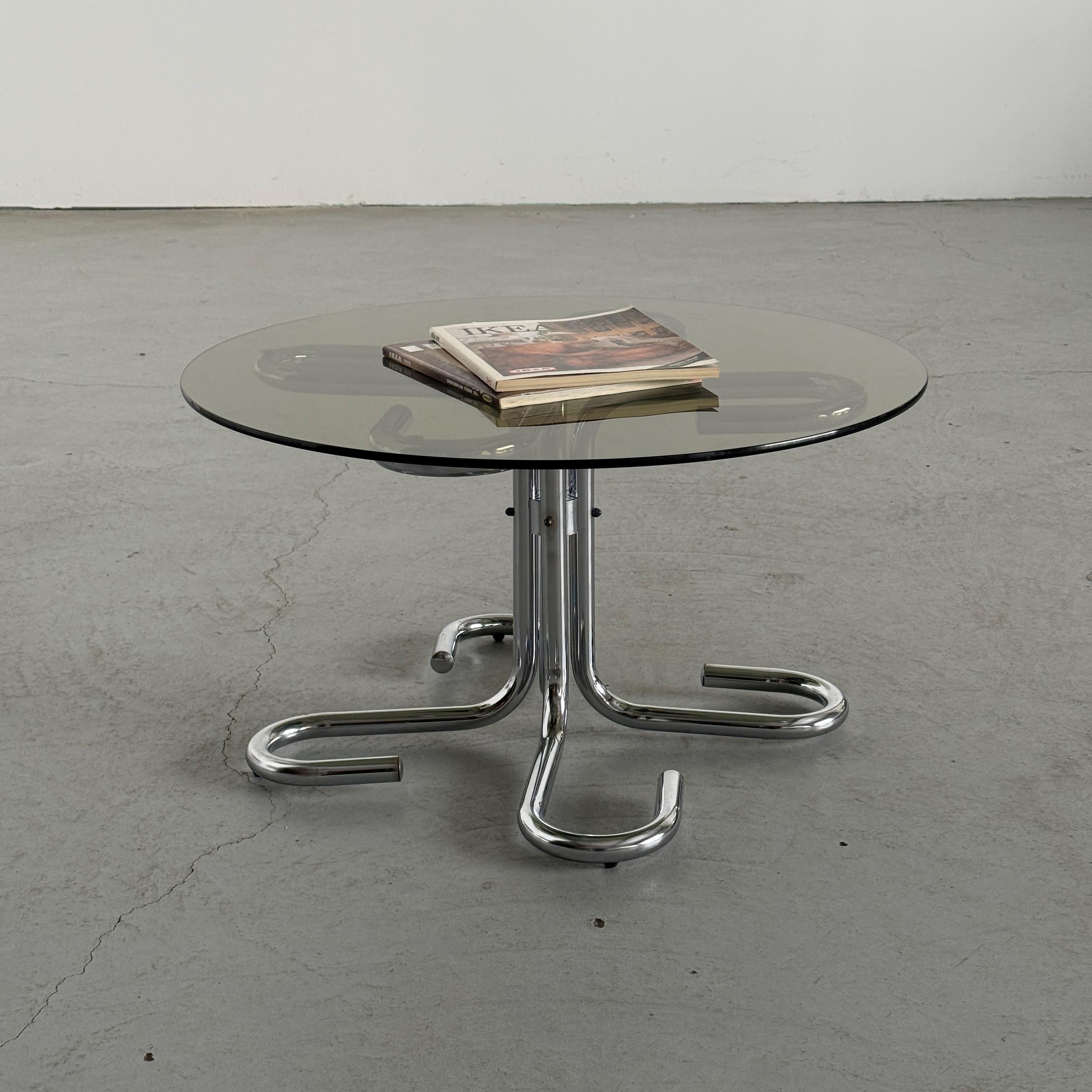 Chromed Tubular Steel and Smoked Glass Coffee Table
