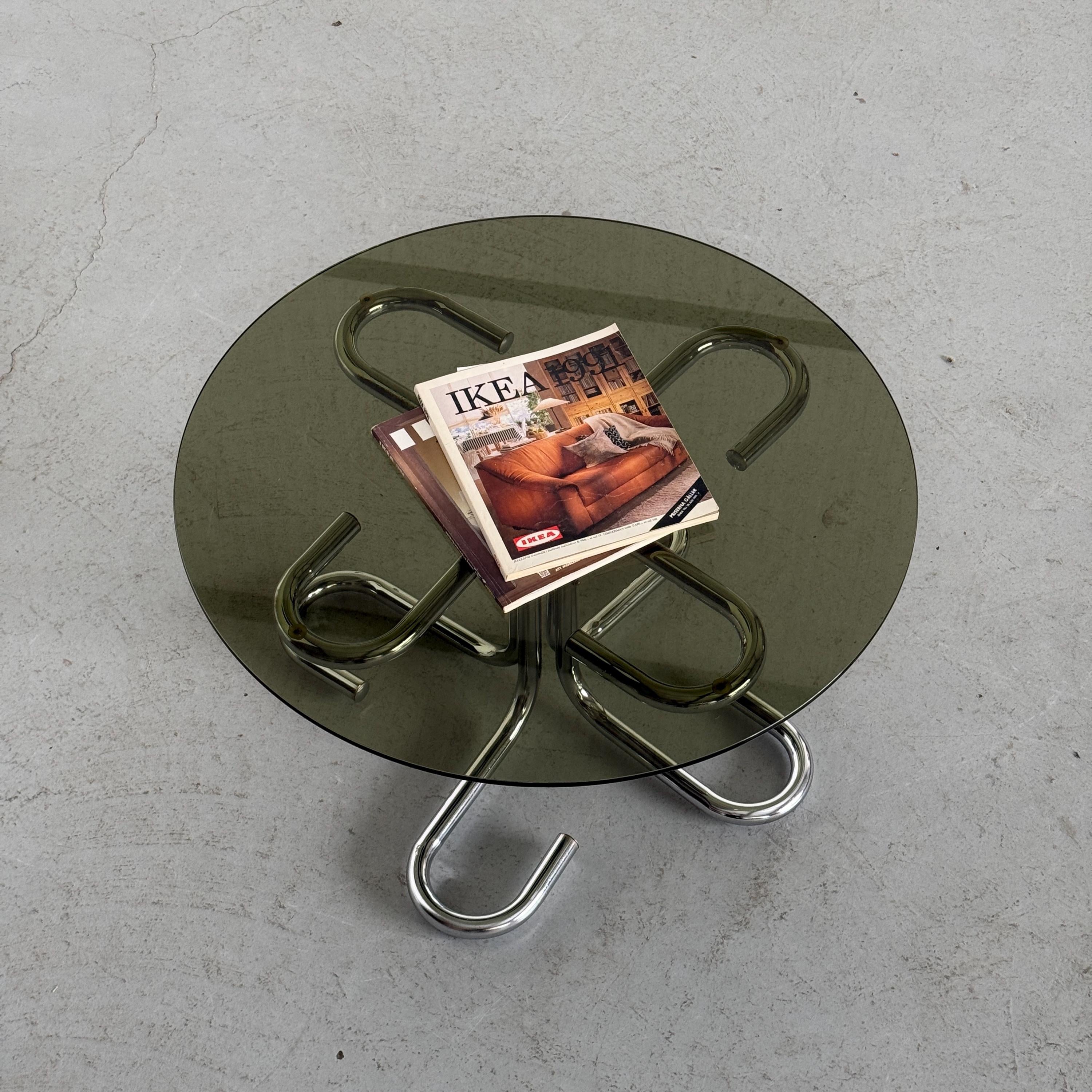 Chromed Tubular Steel and Smoked Glass Coffee Table