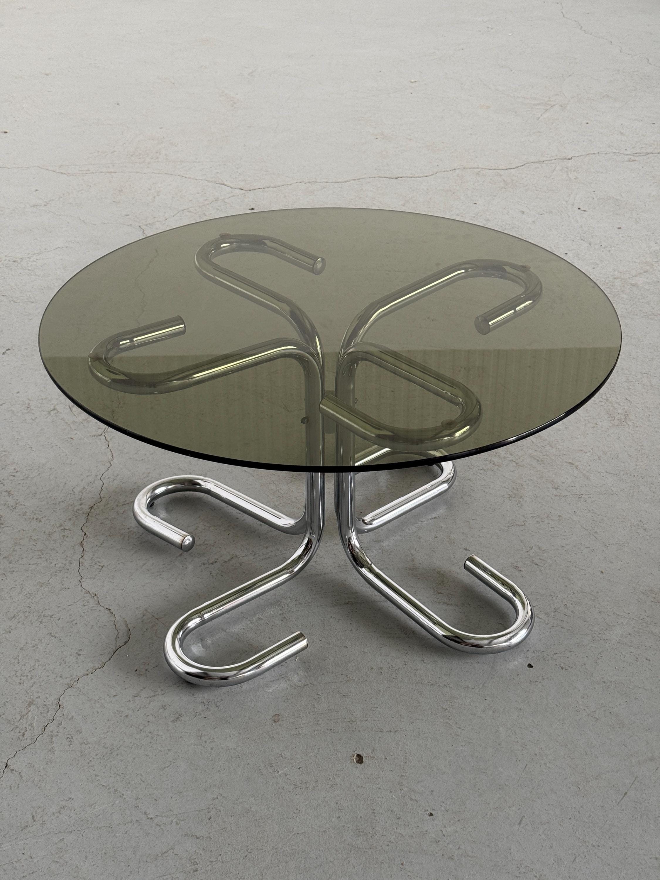 Chromed Tubular Steel and Smoked Glass Coffee Table