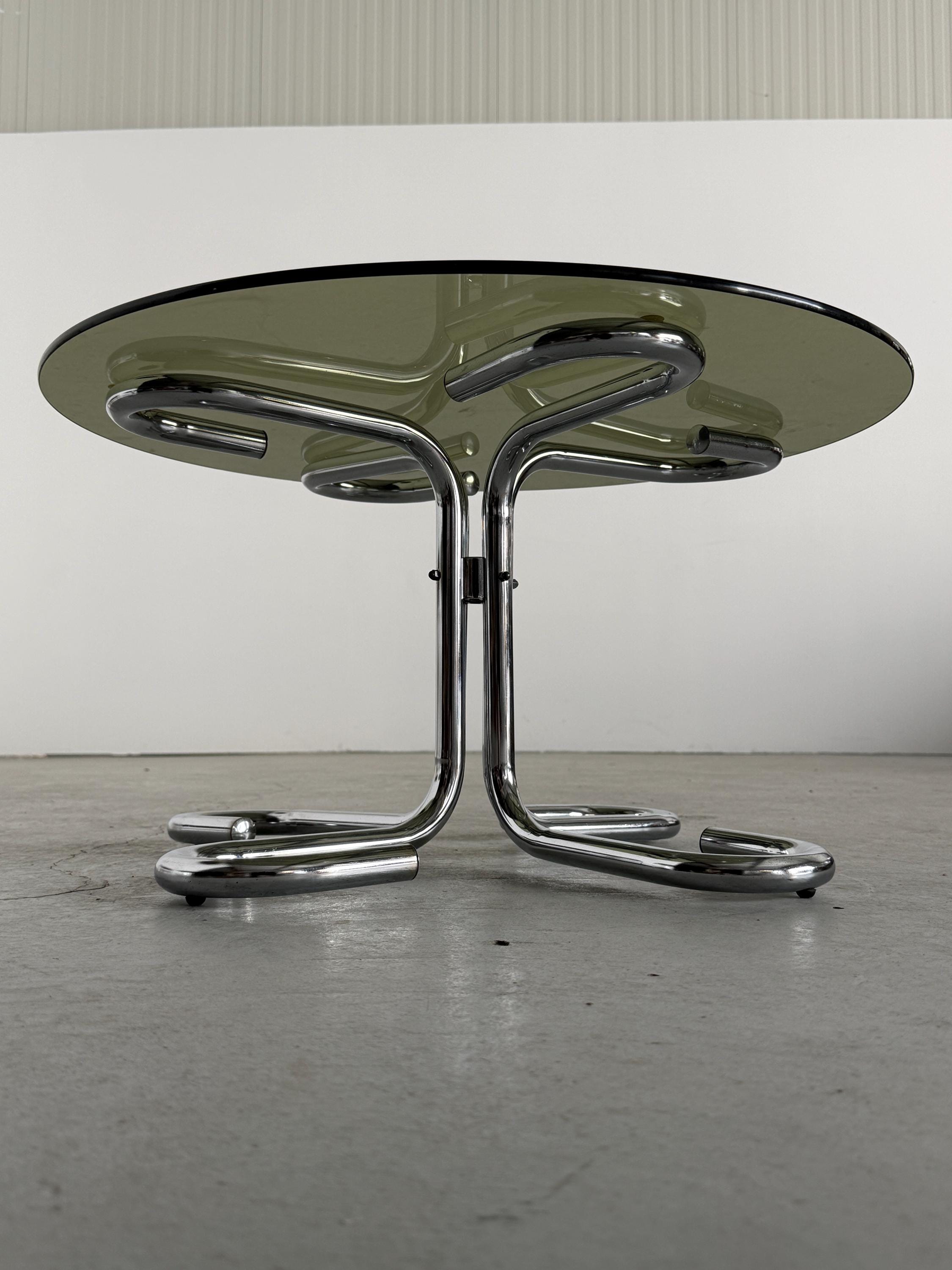 Chromed Tubular Steel and Smoked Glass Coffee Table