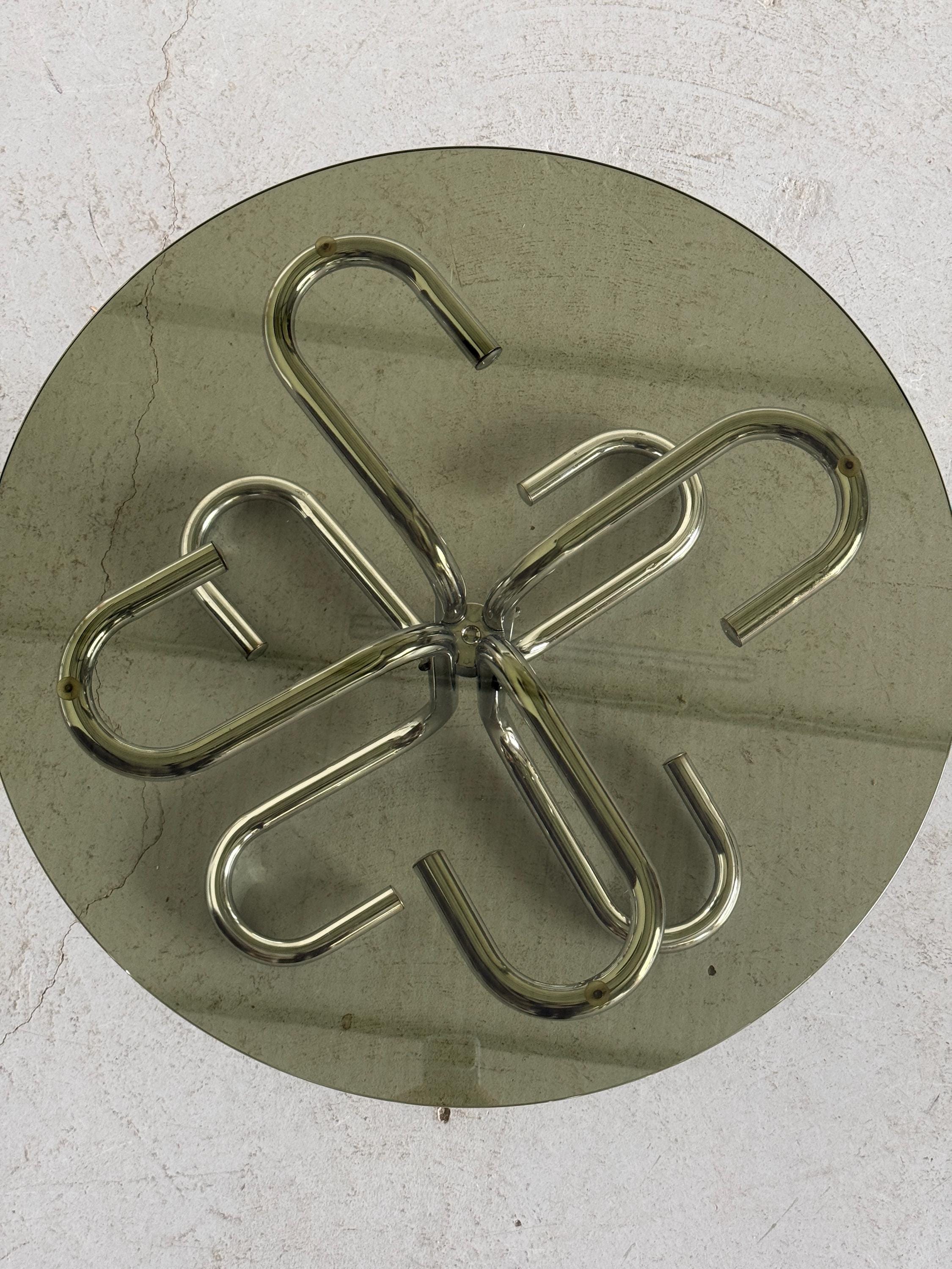 Chromed Tubular Steel and Smoked Glass Coffee Table