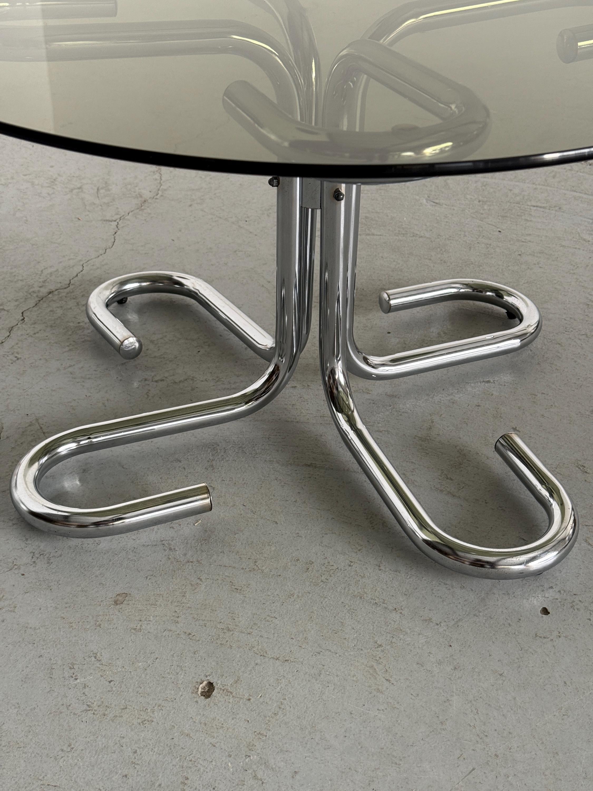 Chromed Tubular Steel and Smoked Glass Coffee Table