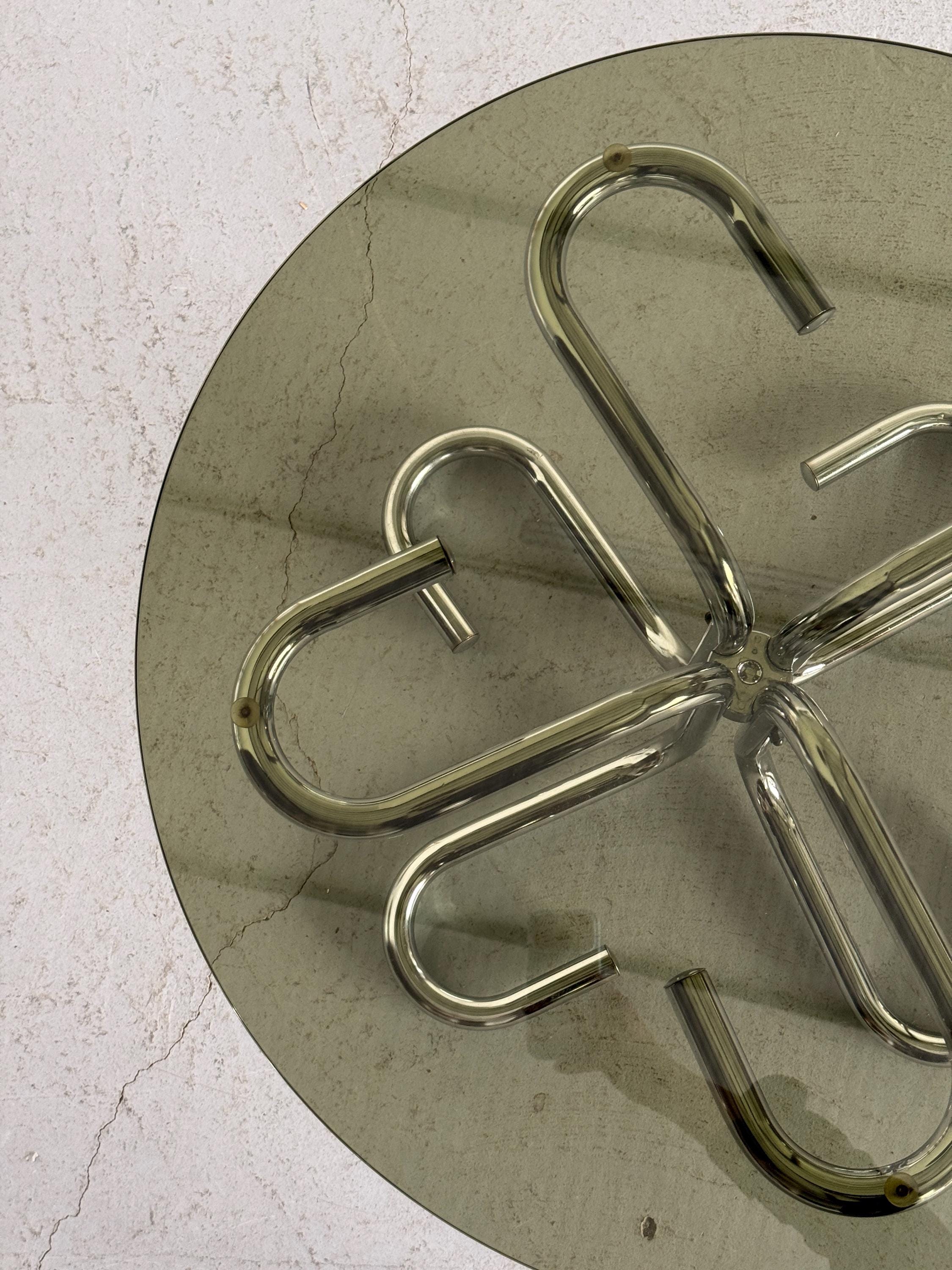 Chromed Tubular Steel and Smoked Glass Coffee Table