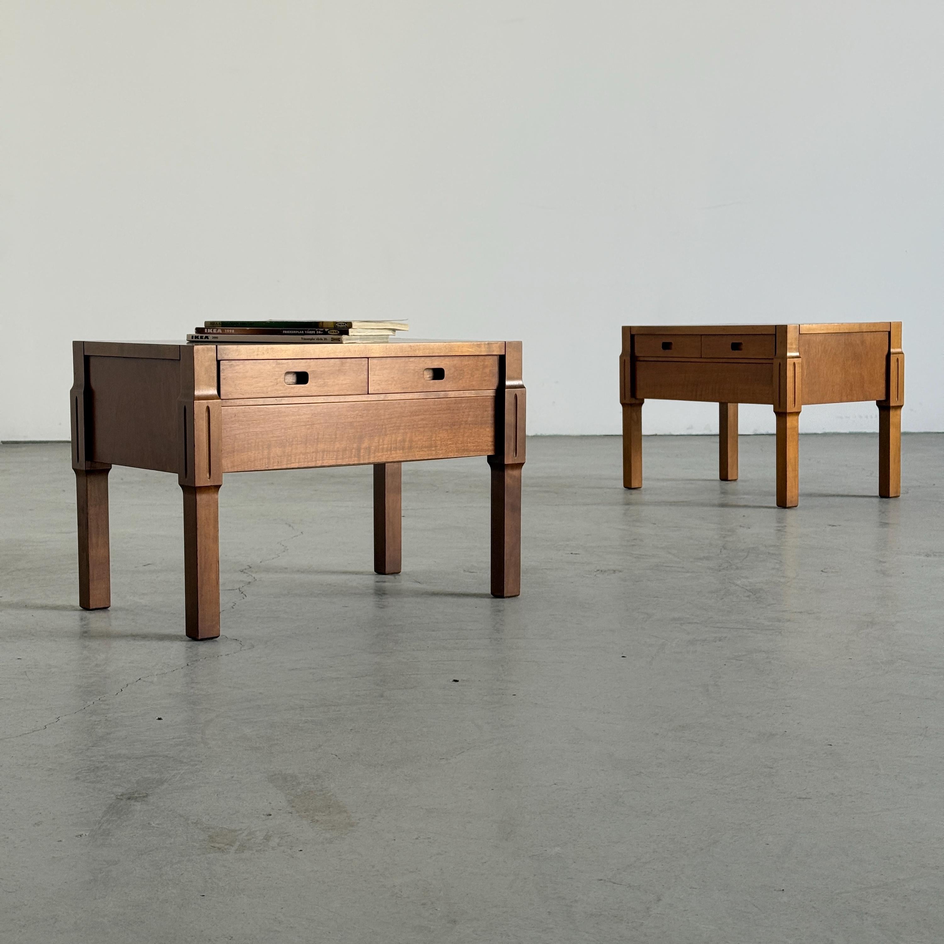 Low Wooden Bedside Tables with Drawers