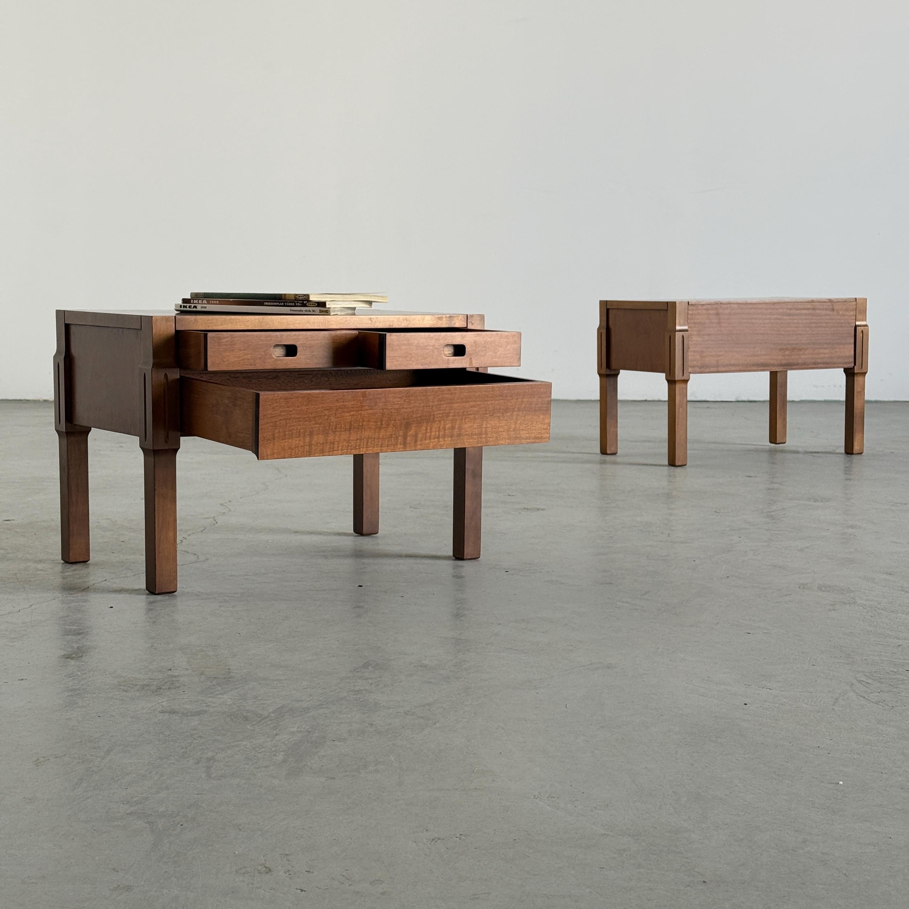 Low Wooden Bedside Tables with Drawers