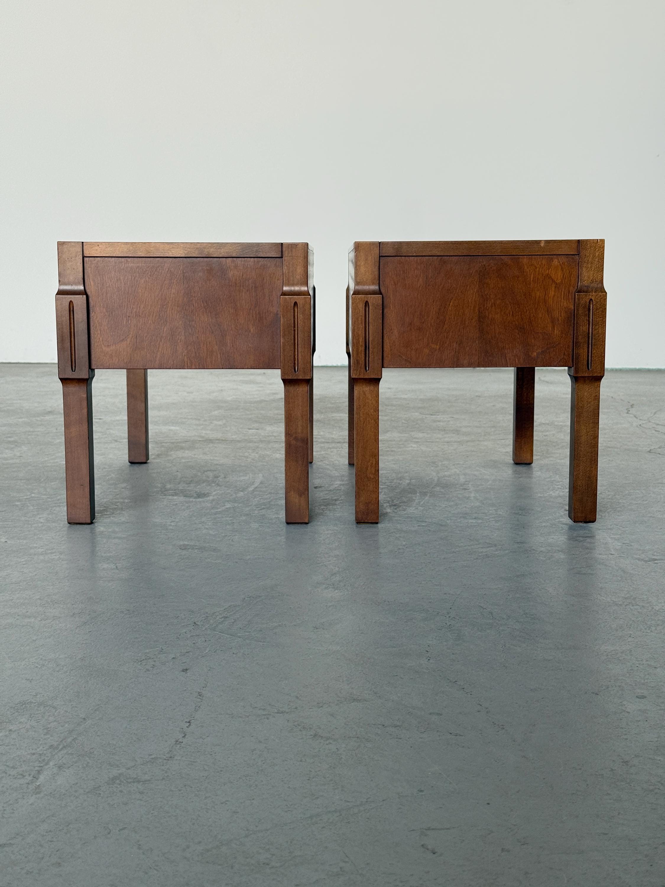 Low Wooden Bedside Tables with Drawers