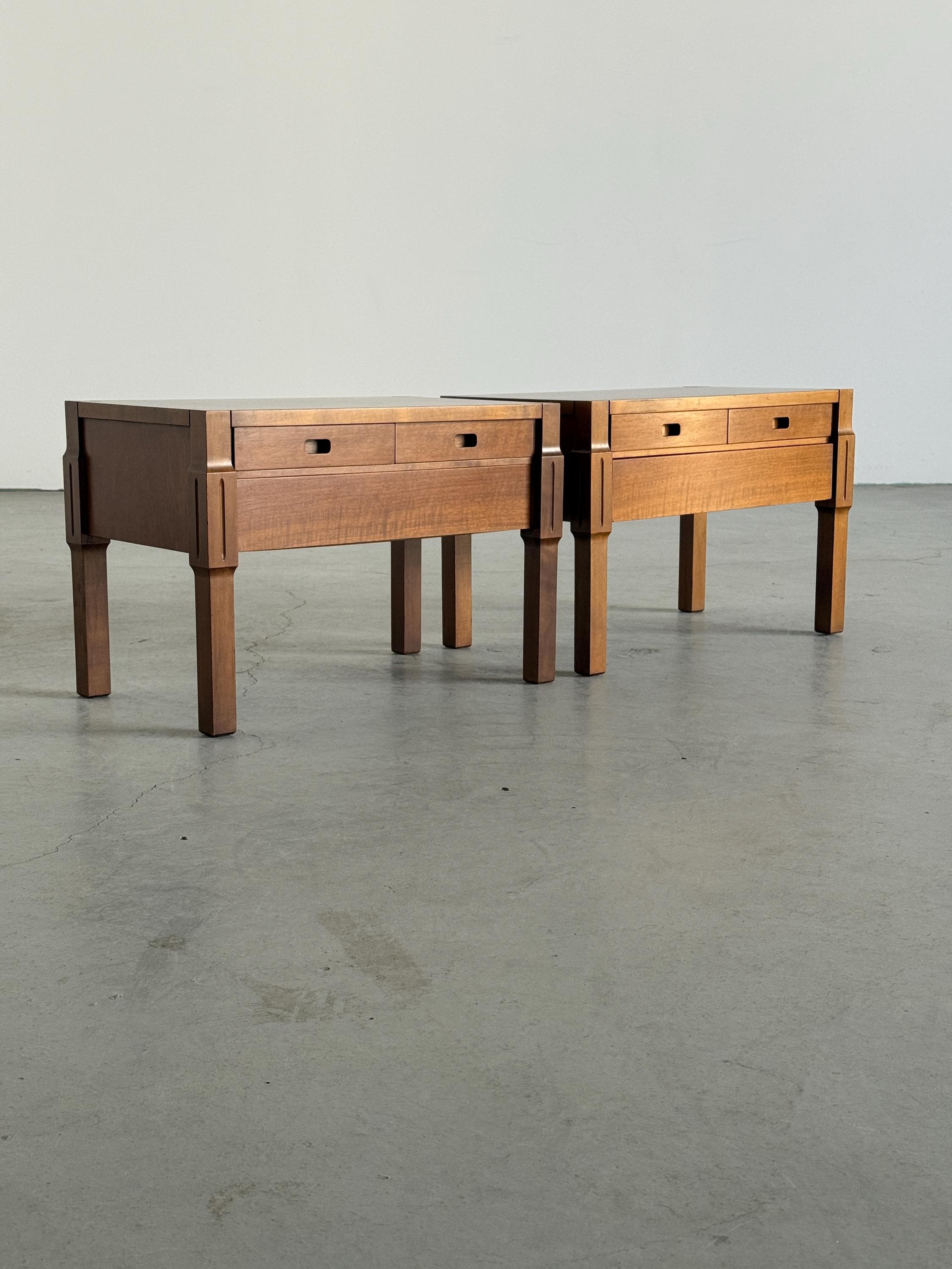 Low Wooden Bedside Tables with Drawers