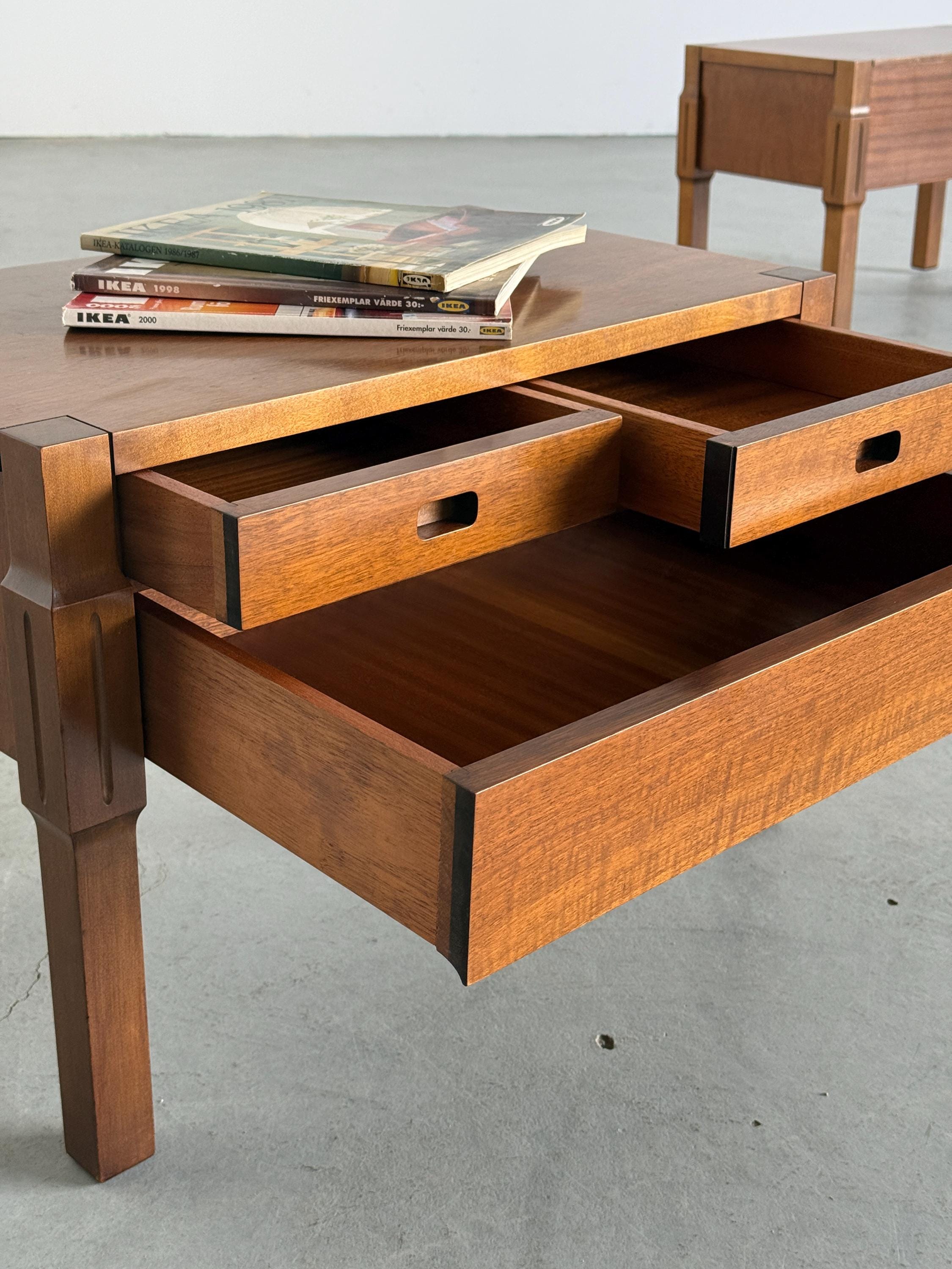 Low Wooden Bedside Tables with Drawers