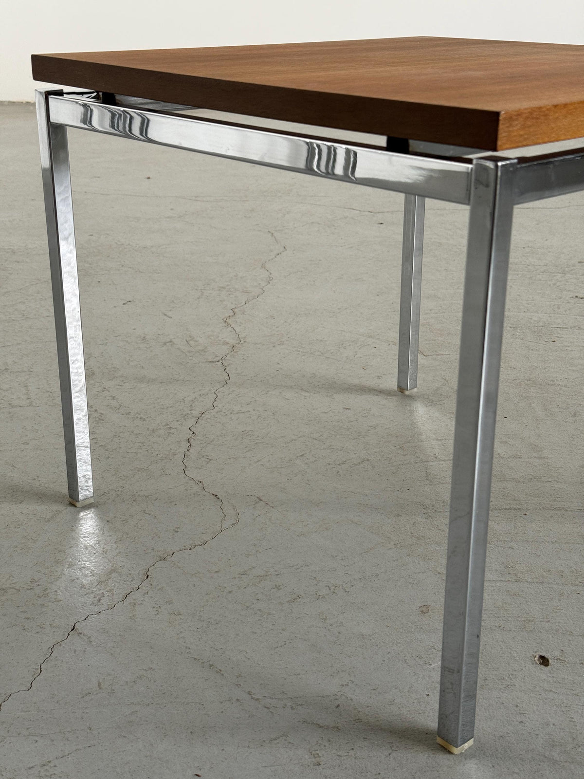 Chrome and Wood Side Table Attributed to Florence Knoll