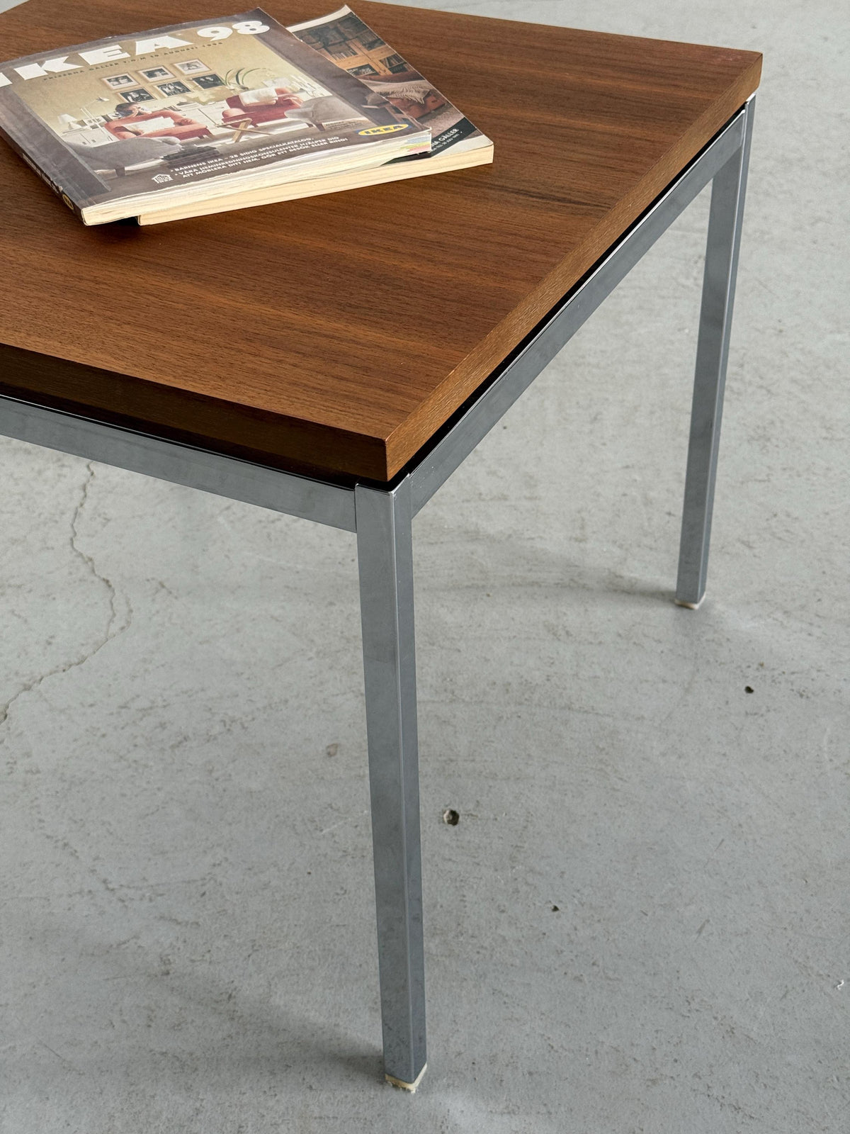 Chrome and Wood Side Table Attributed to Florence Knoll