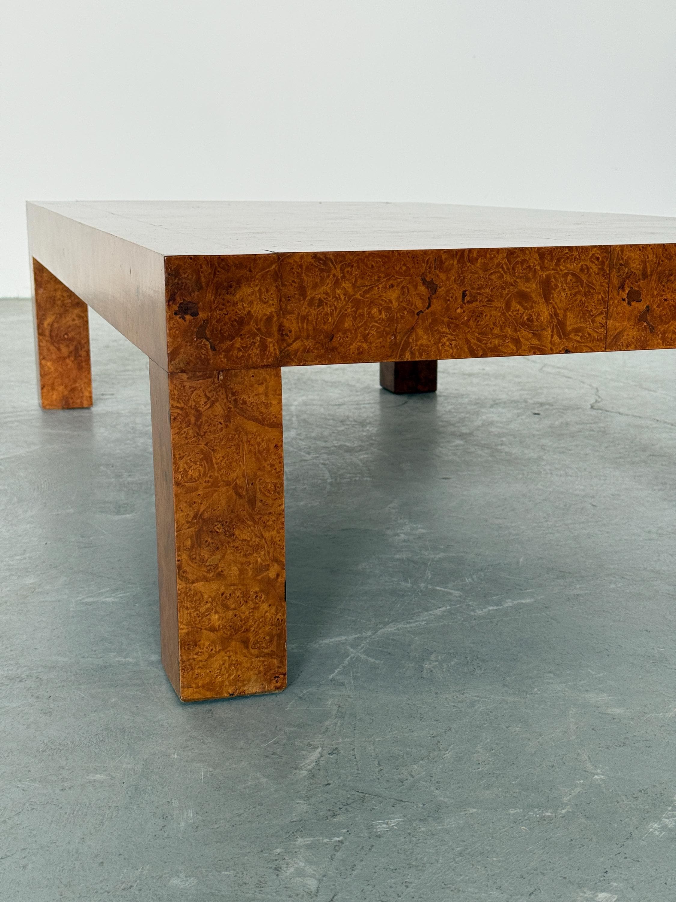 Large Milo Baughman Style Burlwood Coffee Table