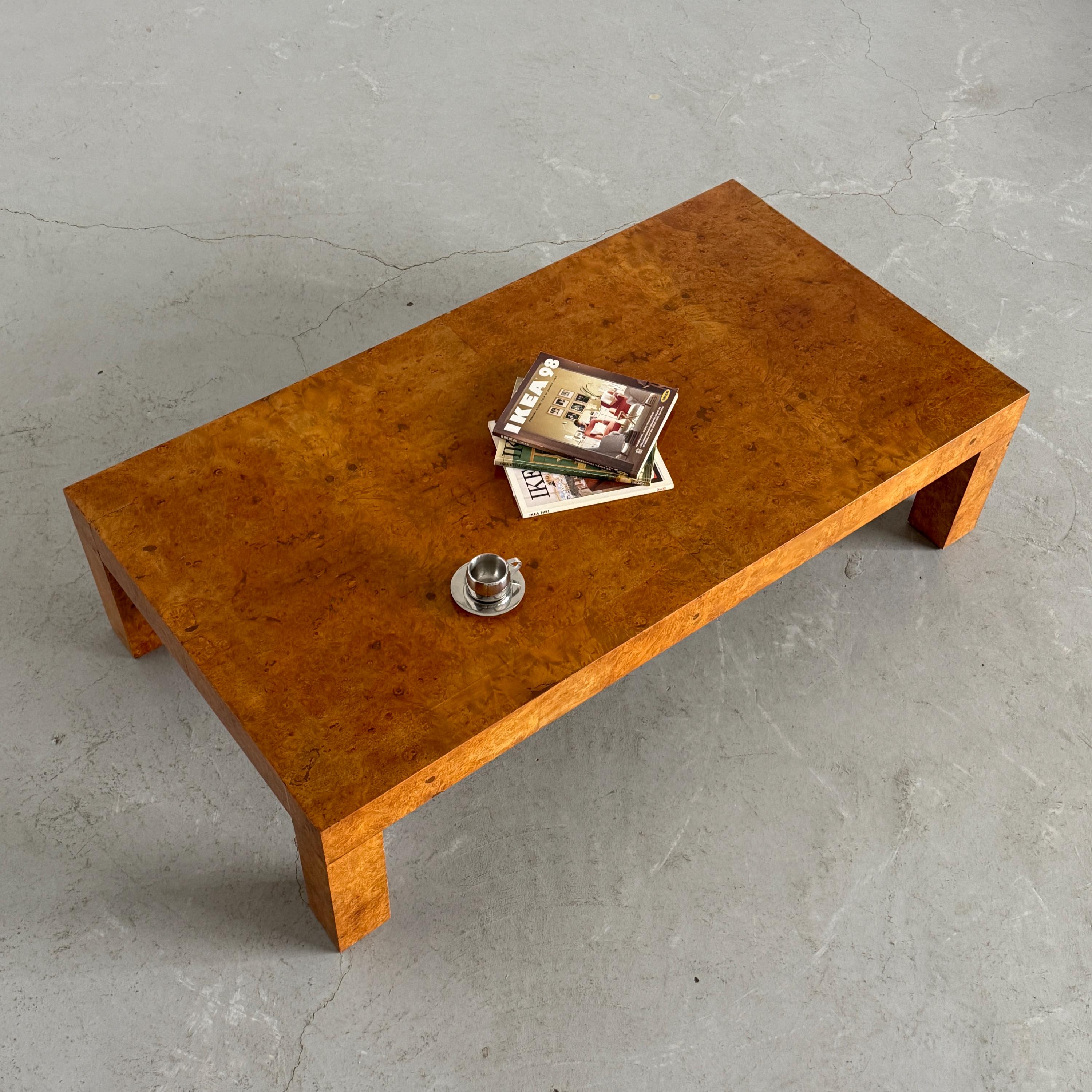 Large Milo Baughman Style Burlwood Coffee Table