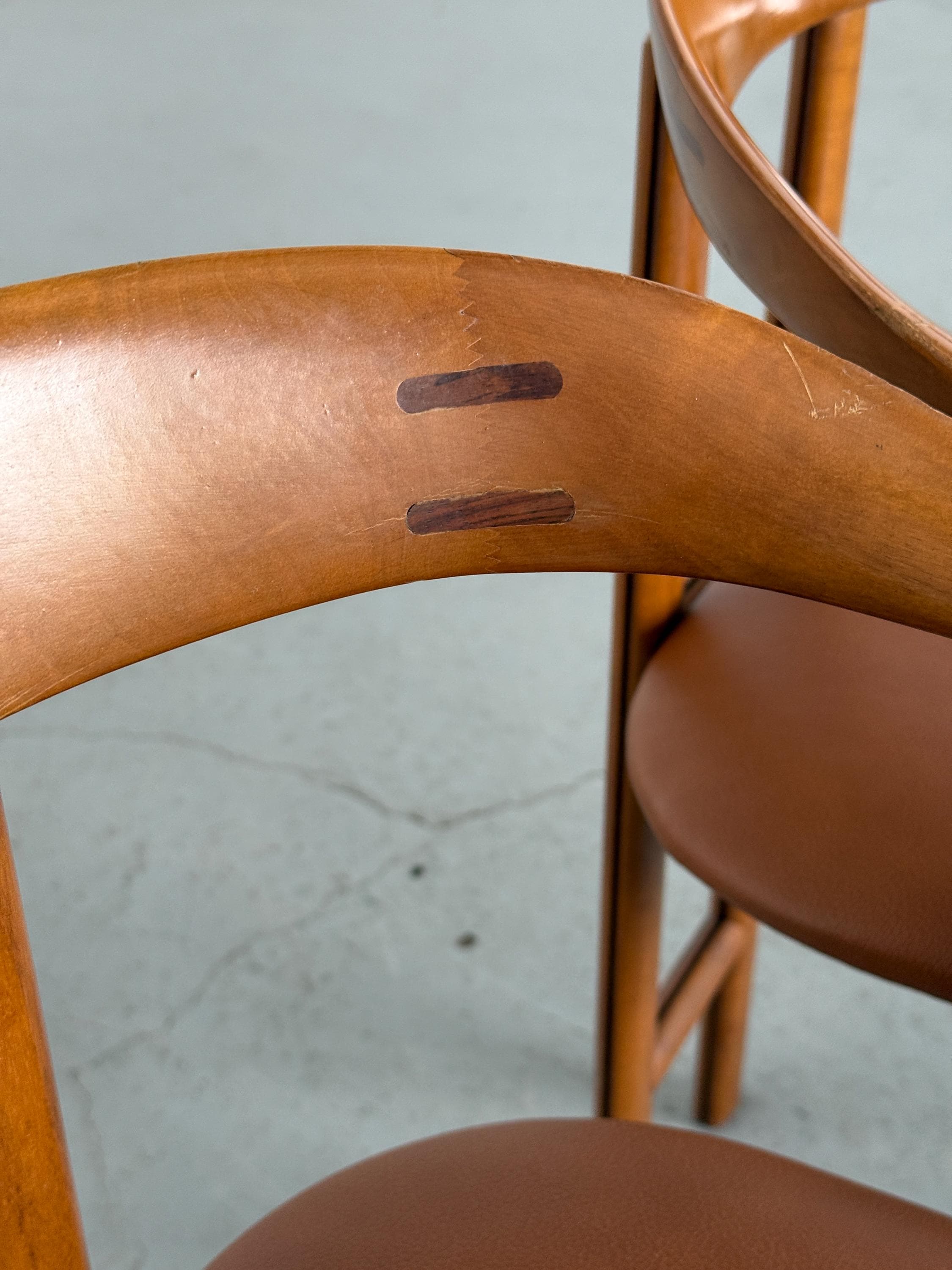 Danish Postmodern Wood and Leather Armchairs