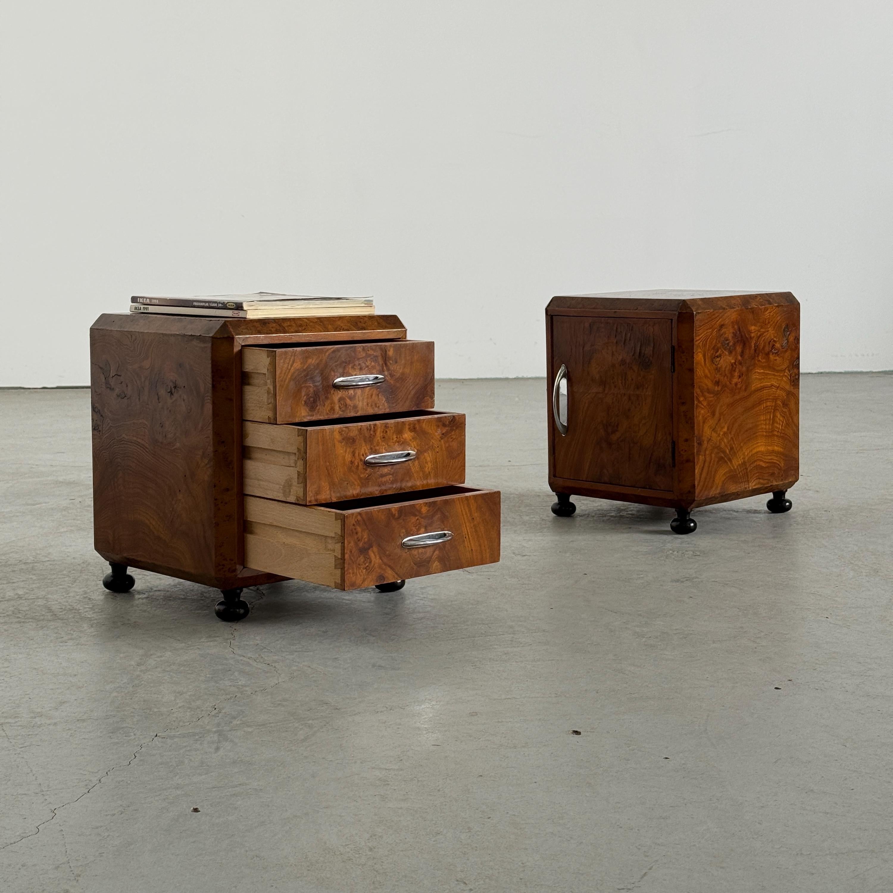 Art Deco Burlwood Walnut Nightstands