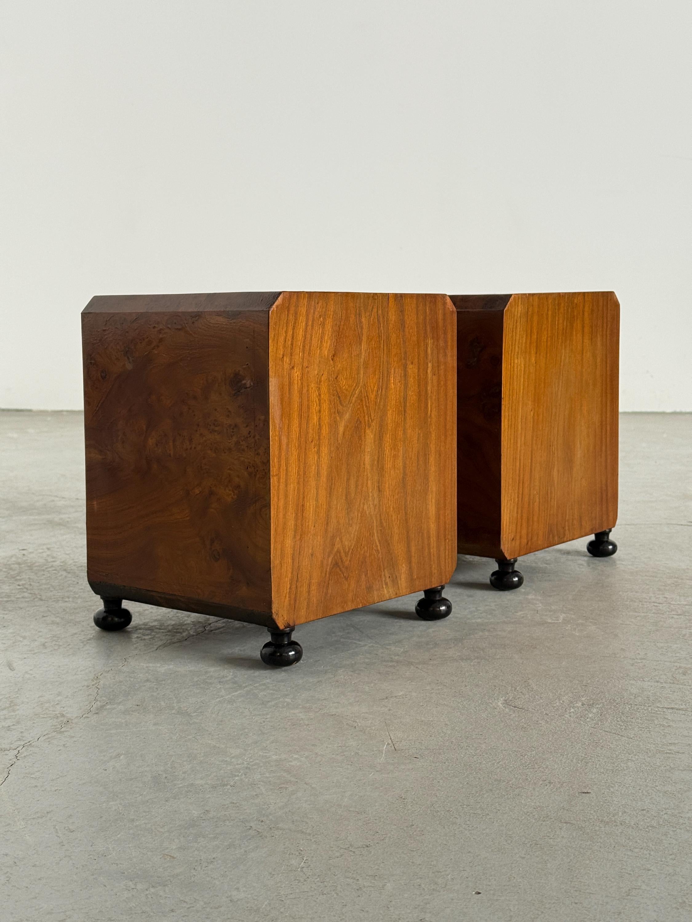 Art Deco Burlwood Walnut Nightstands