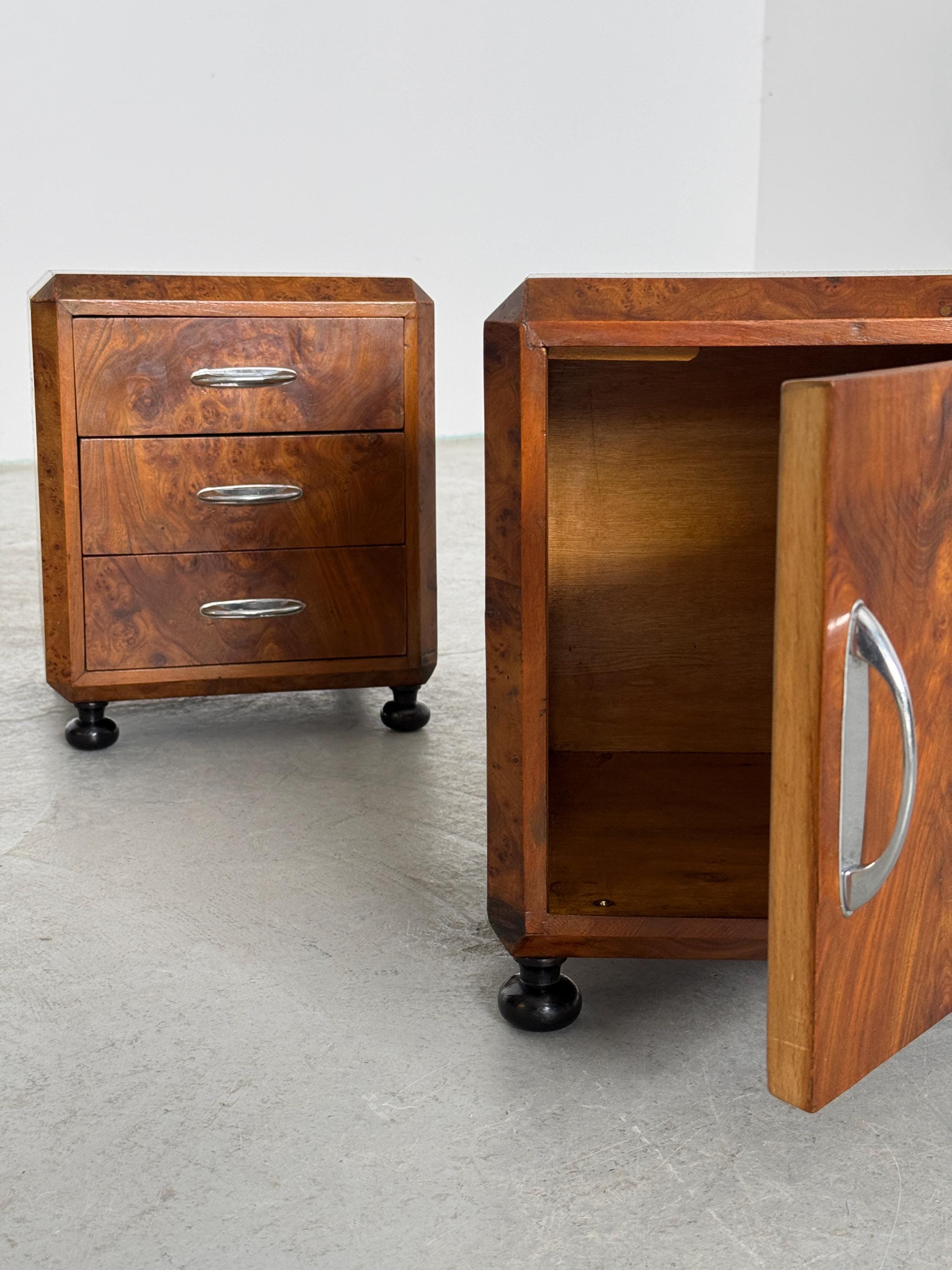 Art Deco Burlwood Walnut Nightstands