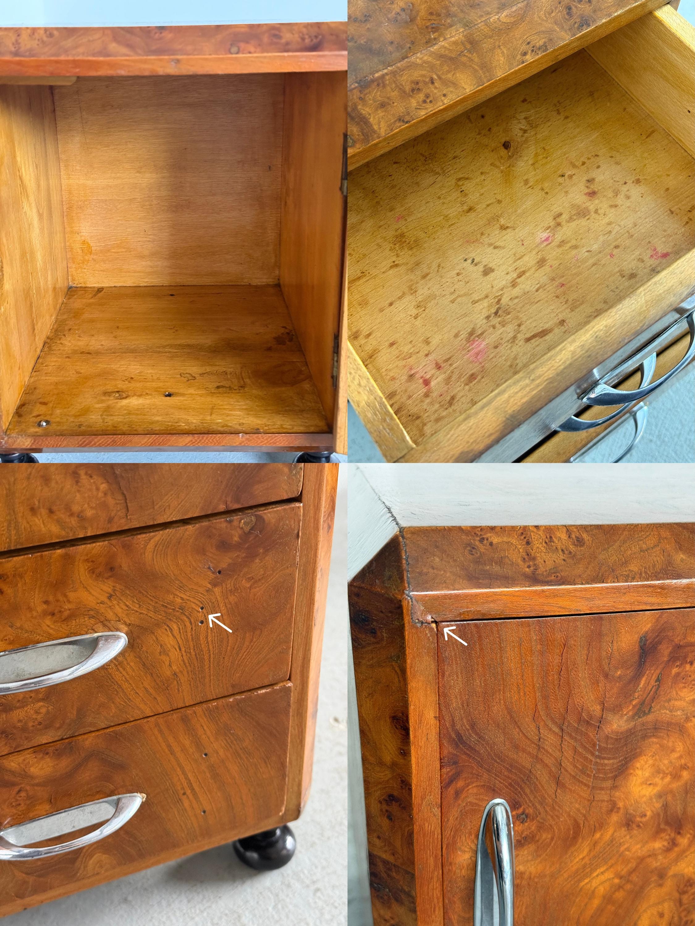 Art Deco Burlwood Walnut Nightstands
