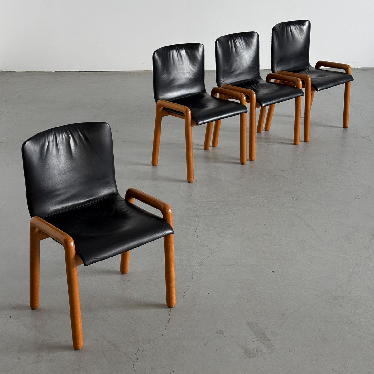 Leather Dining Armchairs in the Style of Guido Faleschini