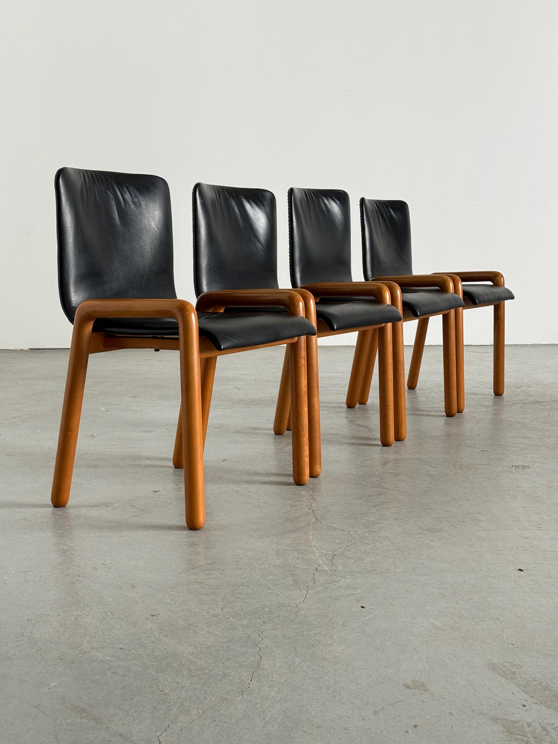 Leather Dining Armchairs in the Style of Guido Faleschini