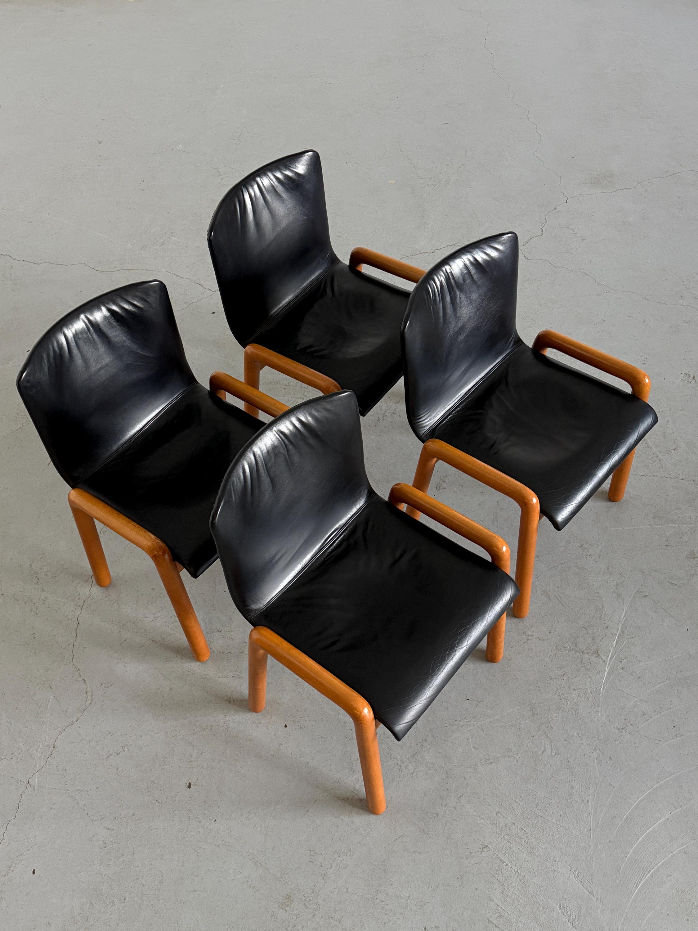 Leather Dining Armchairs in the Style of Guido Faleschini