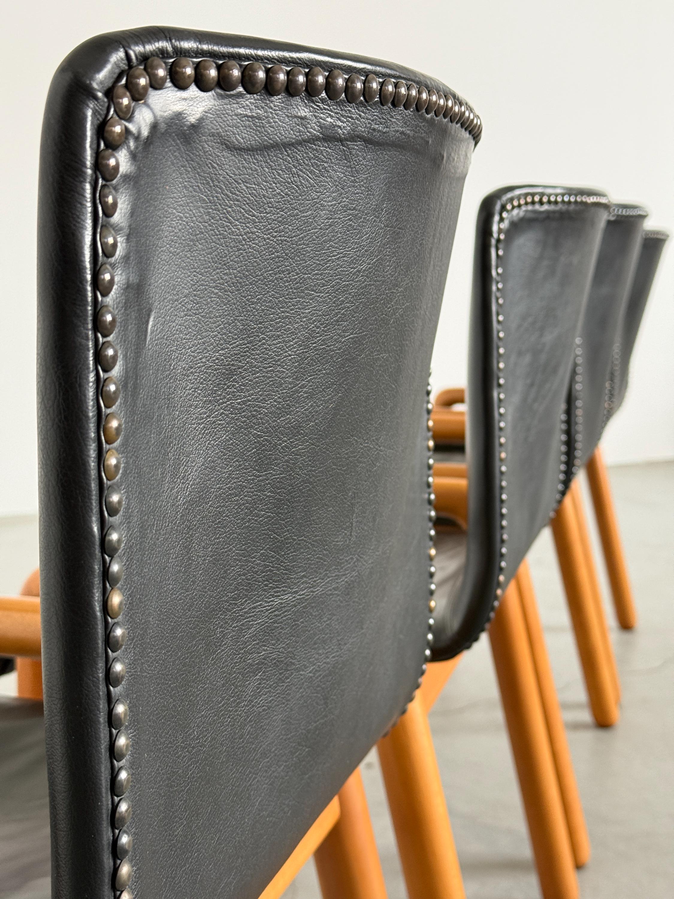 Leather Dining Armchairs in the Style of Guido Faleschini