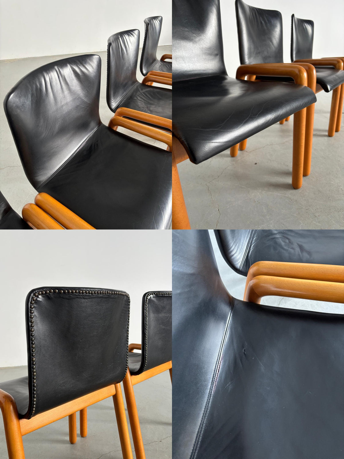 Leather Dining Armchairs in the Style of Guido Faleschini