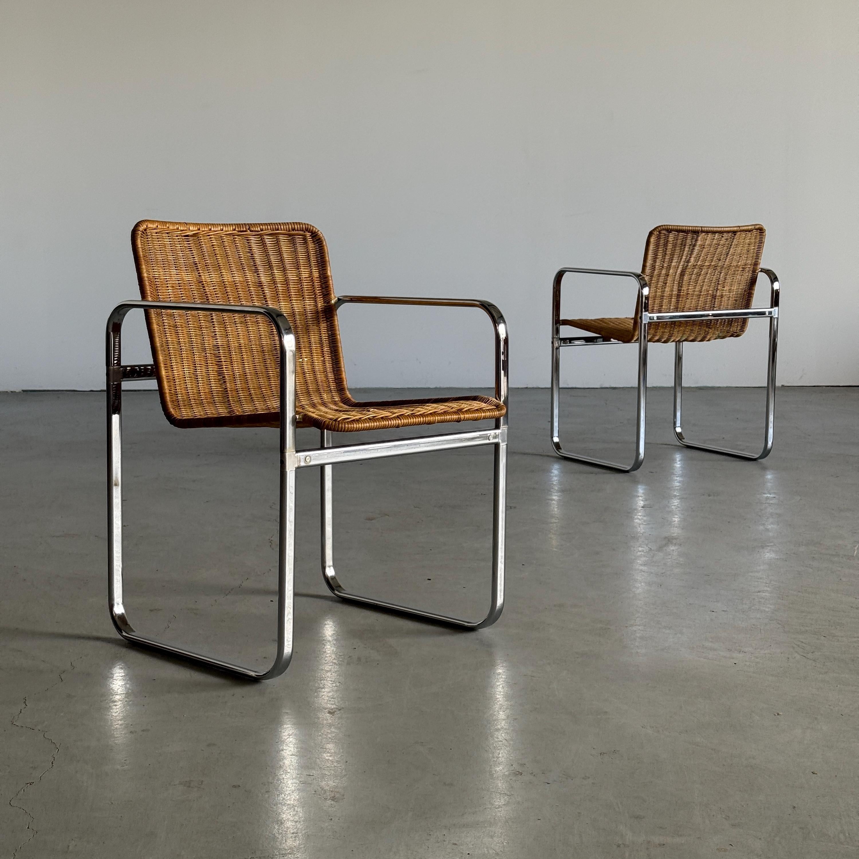 Bauhaus Design Chrome & Rattan Armchairs