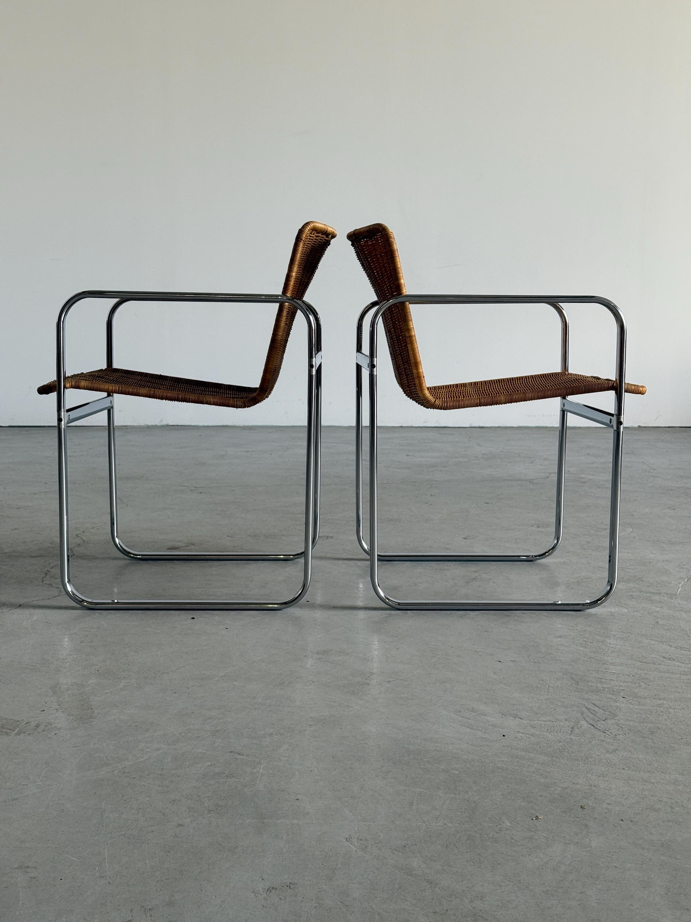 Bauhaus Design Chrome & Rattan Armchairs