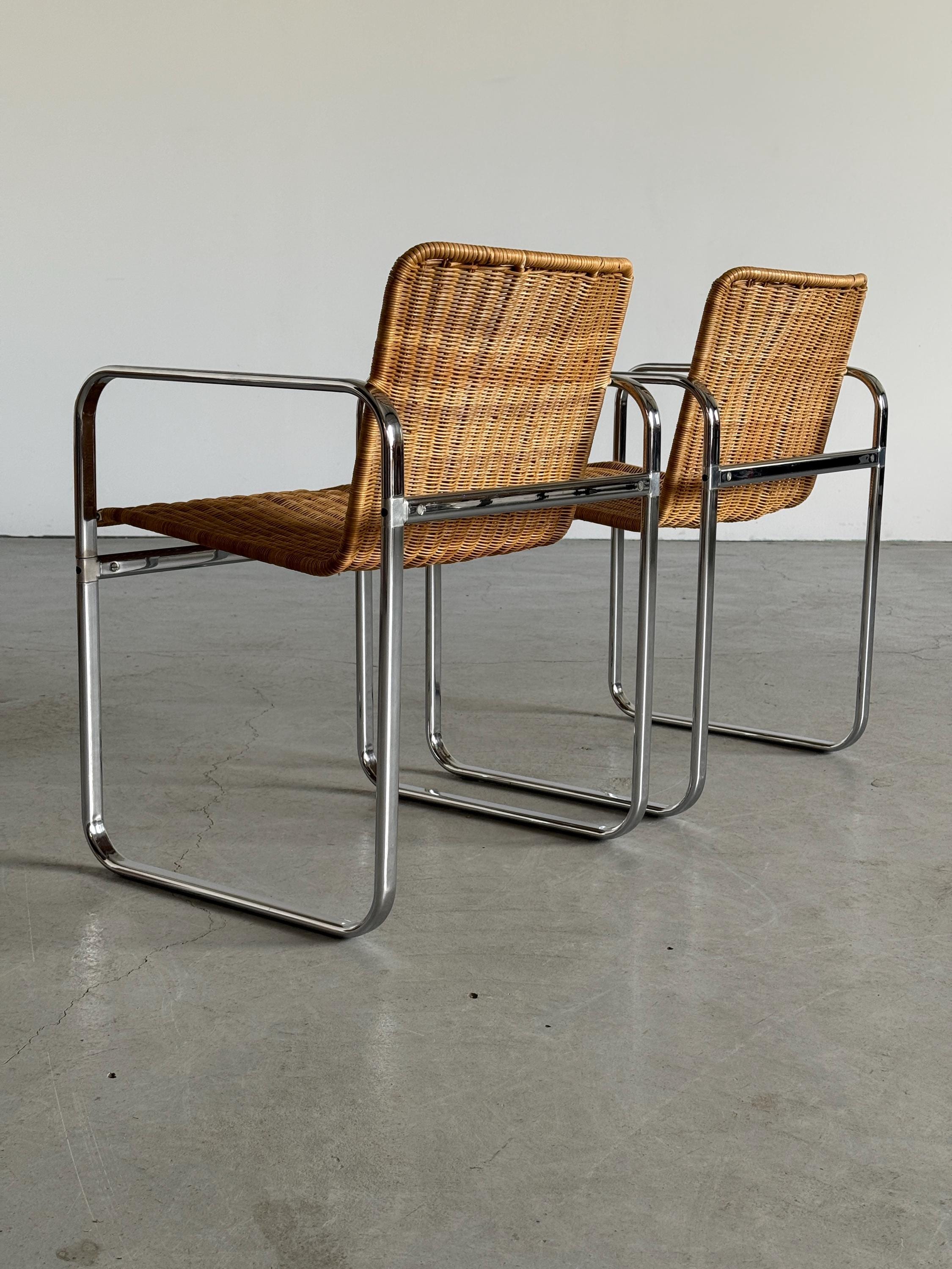 Bauhaus Design Chrome & Rattan Armchairs