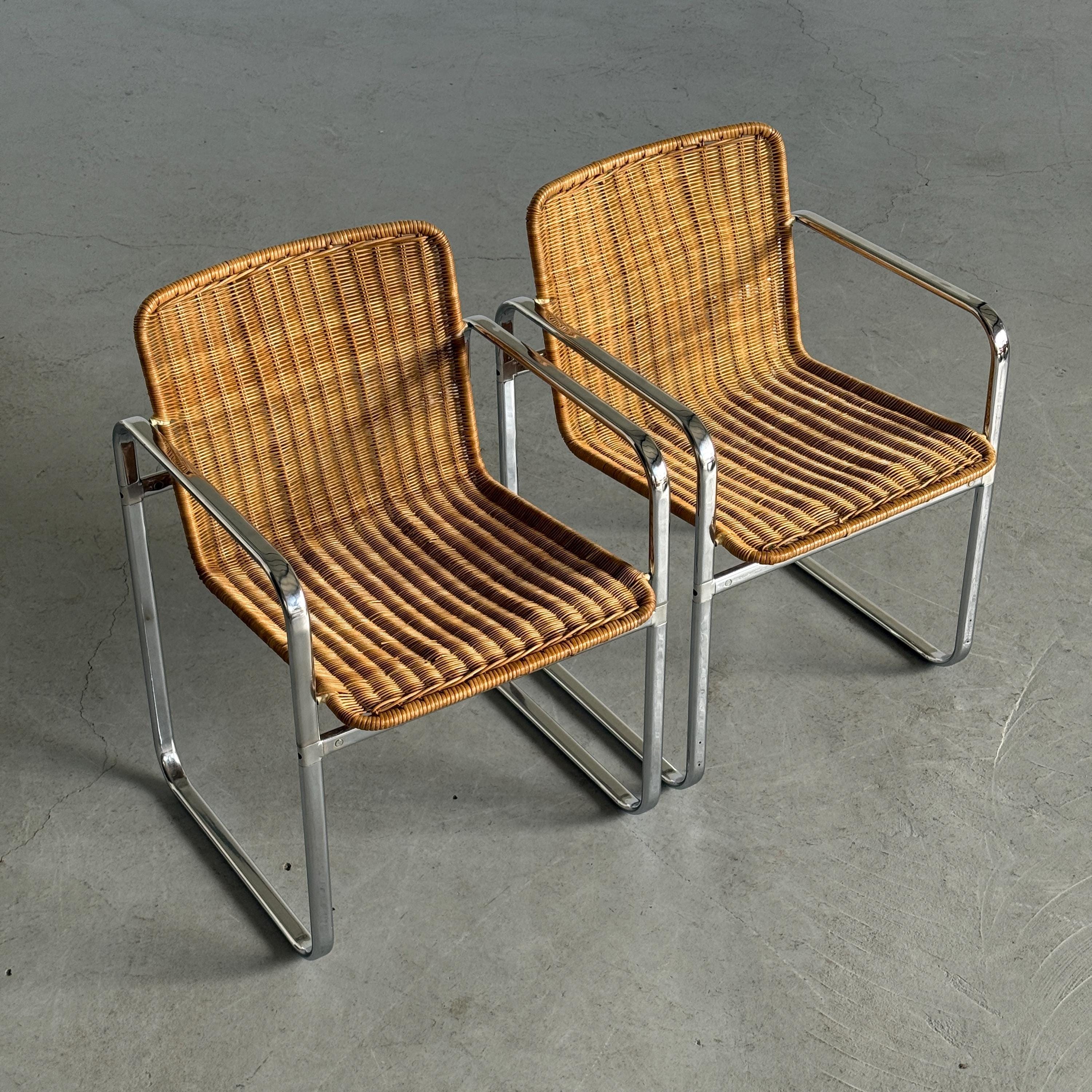 Bauhaus Design Chrome & Rattan Armchairs