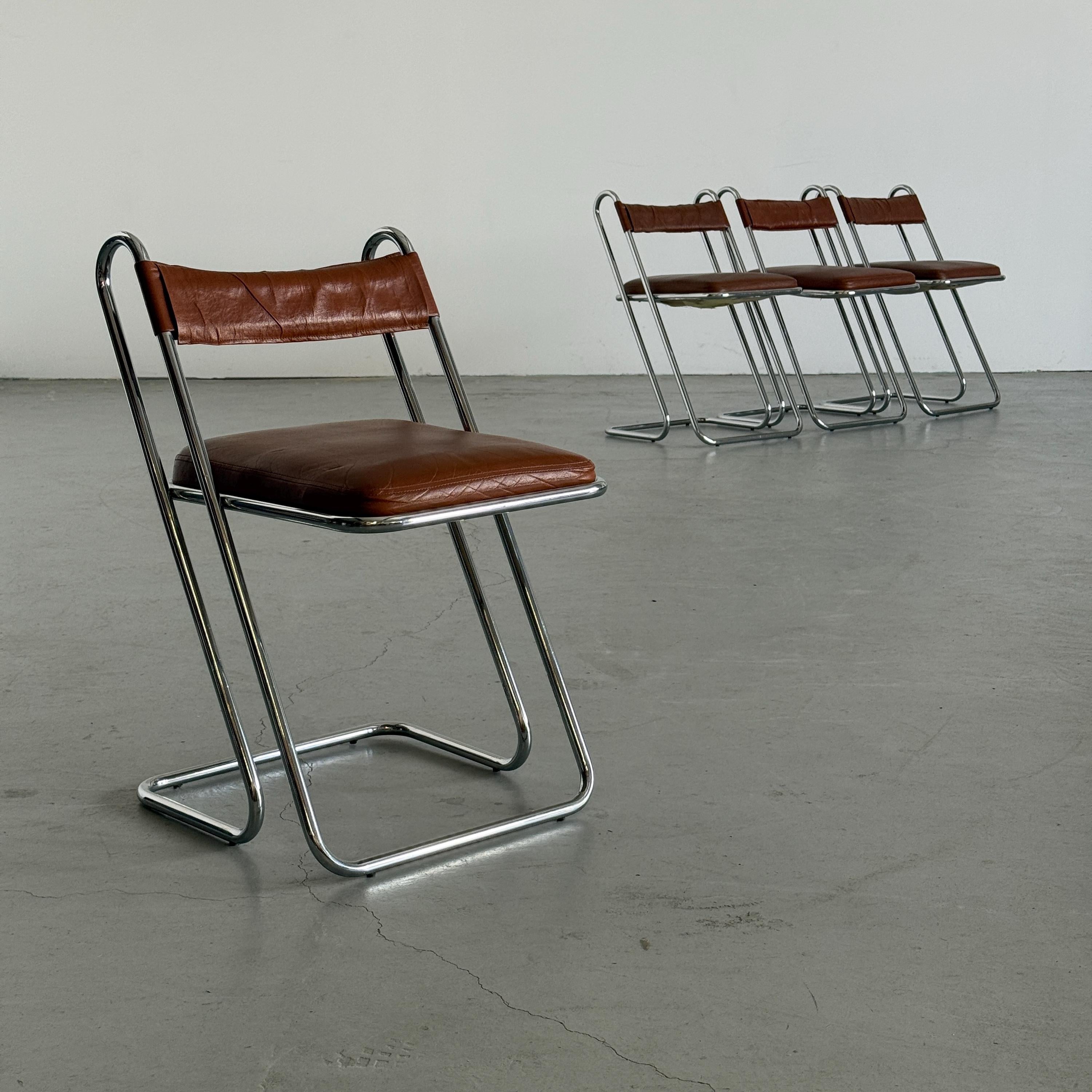 Postmodern Chrome and Leather Dining Chairs