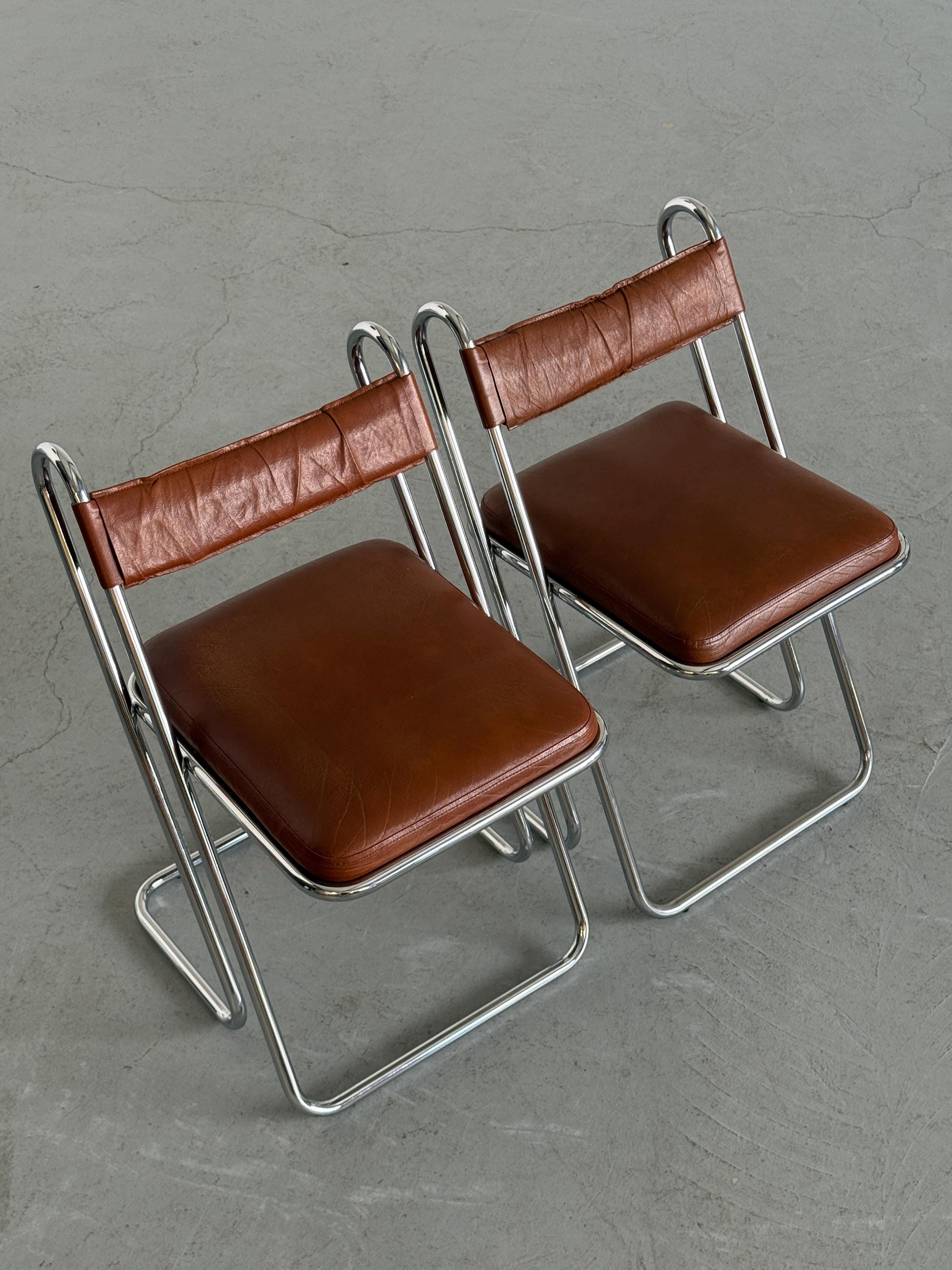 Postmodern Chrome and Leather Dining Chairs