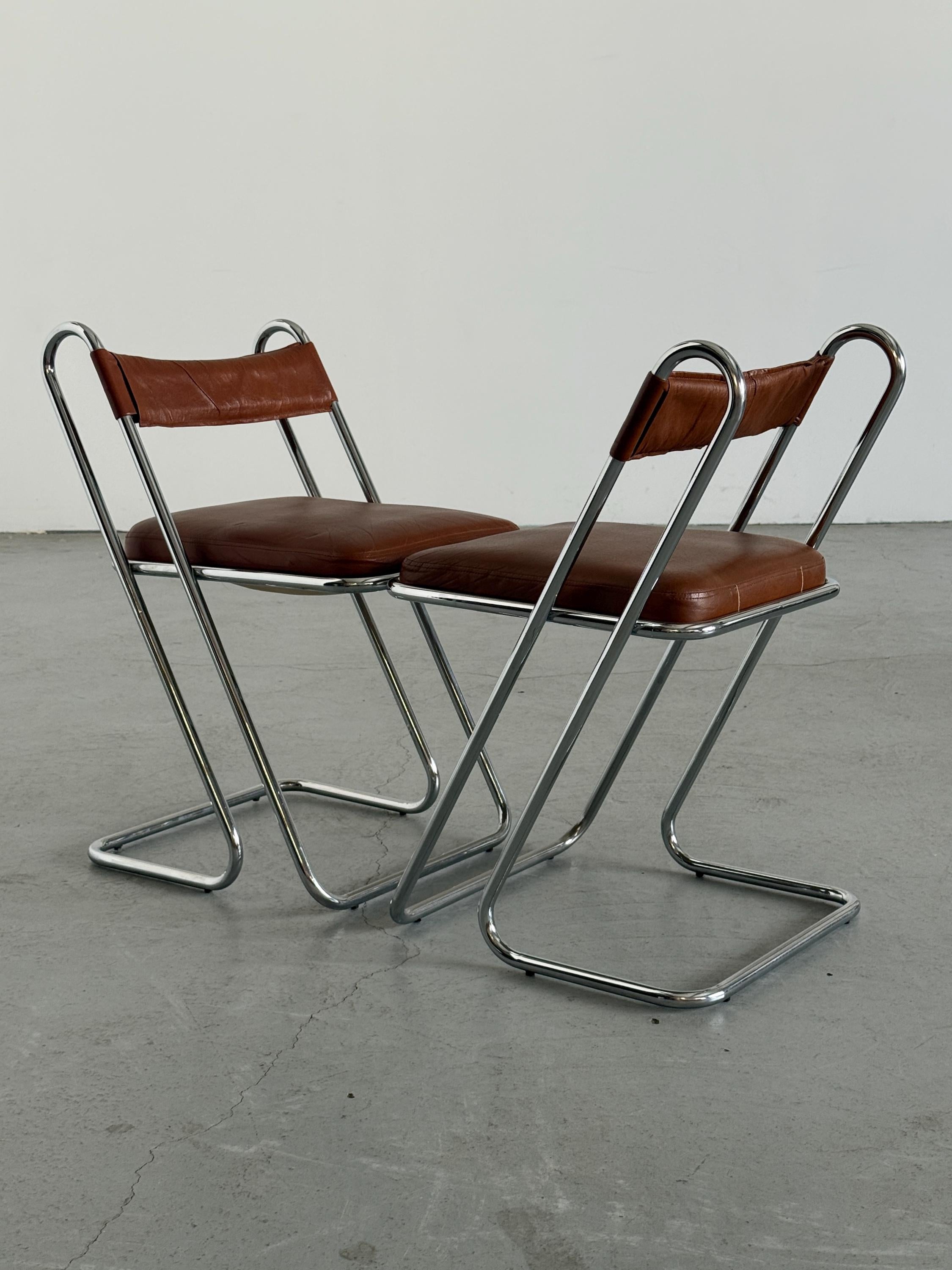 Postmodern Chrome and Leather Dining Chairs