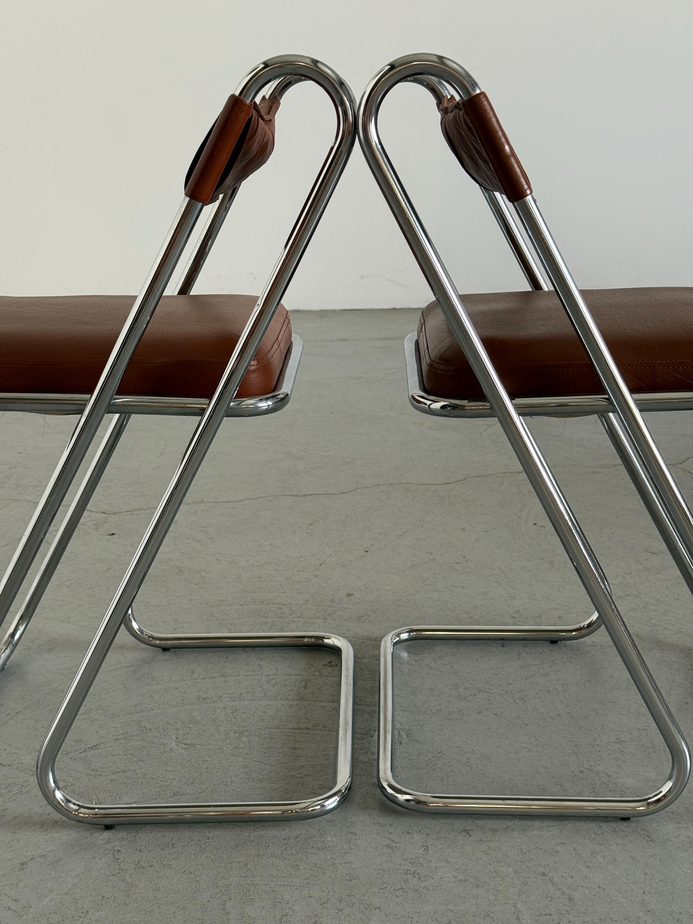 Postmodern Chrome and Leather Dining Chairs