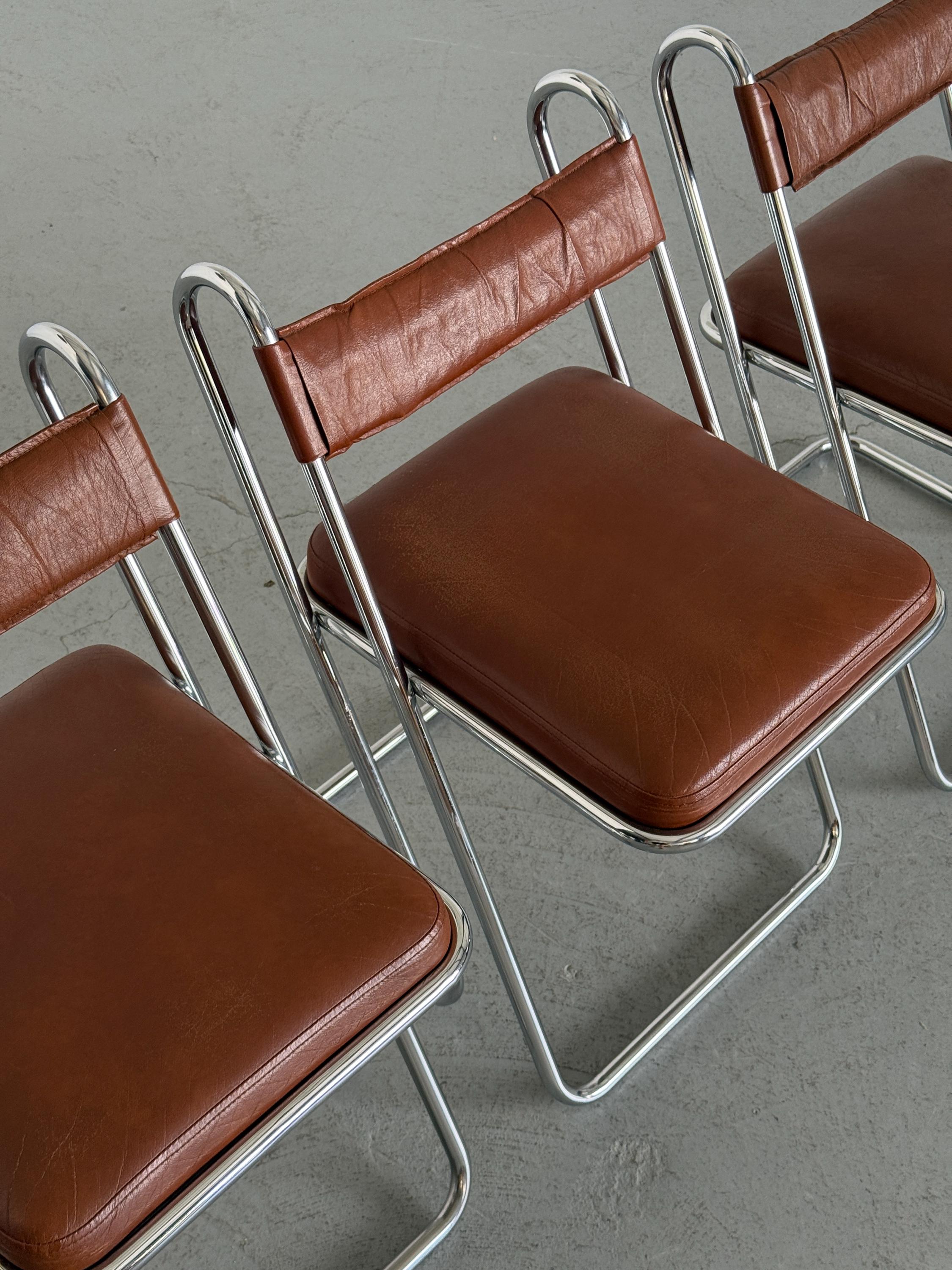 Postmodern Chrome and Leather Dining Chairs