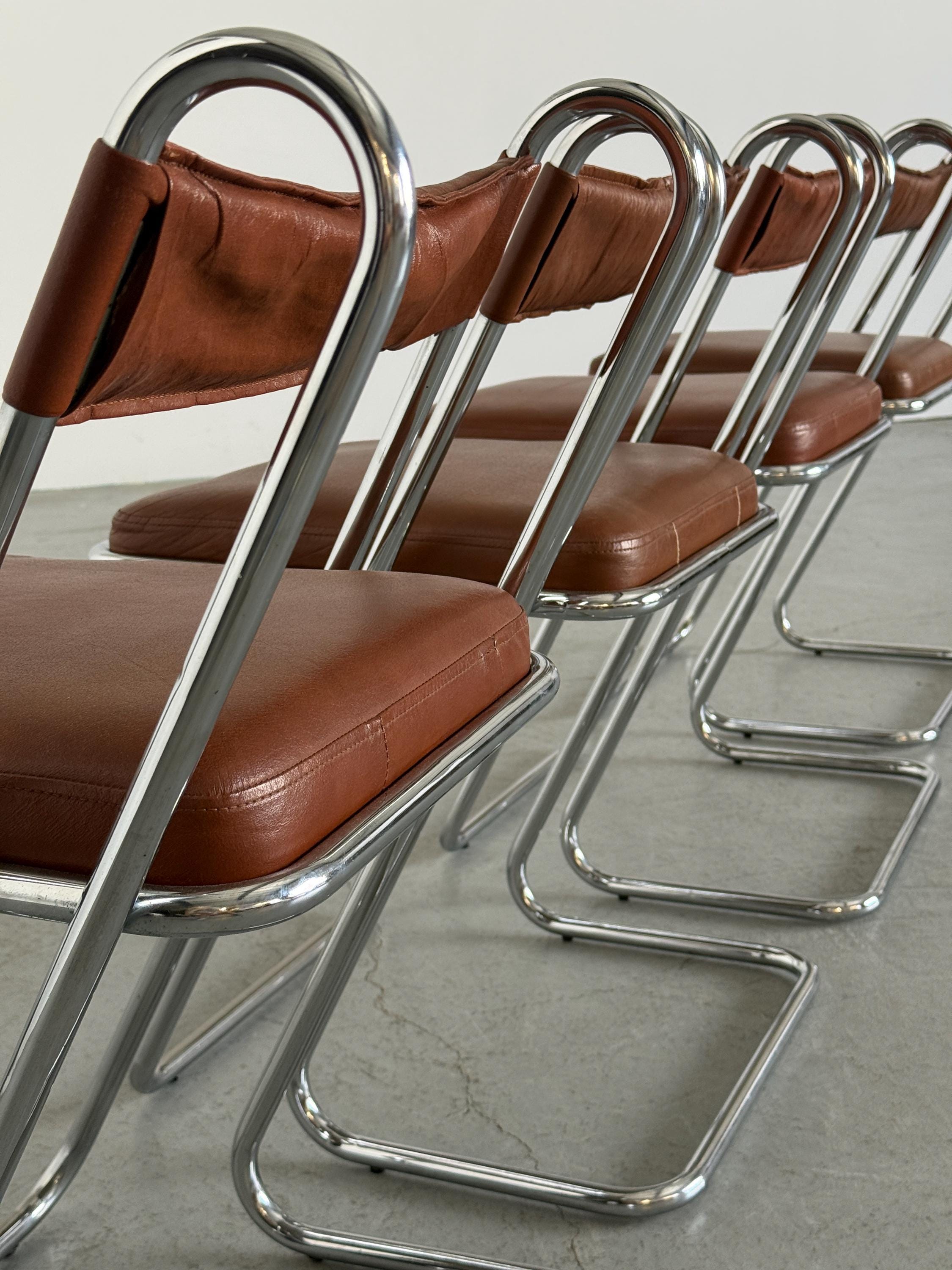 Postmodern Chrome and Leather Dining Chairs
