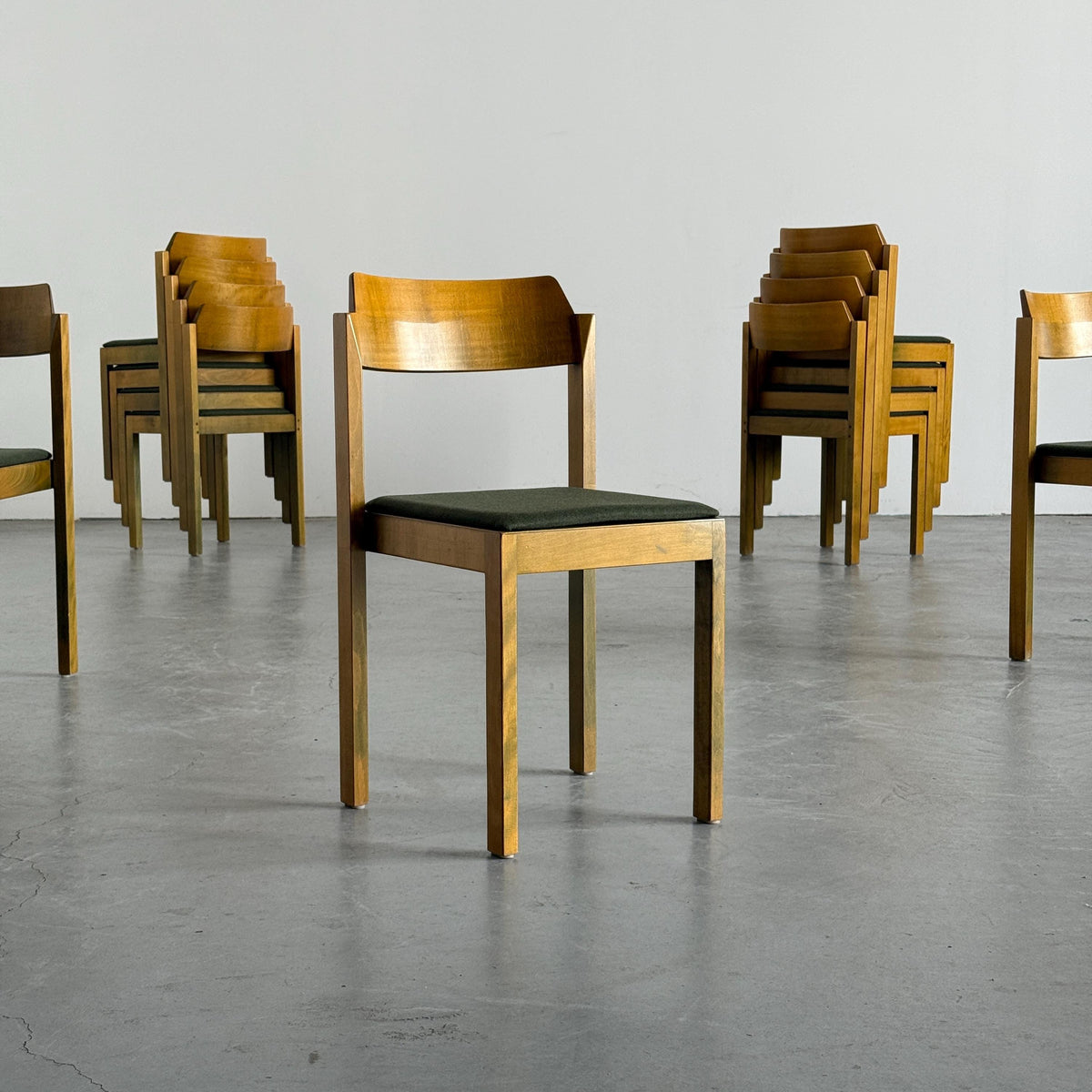 Constructivist Patinated Wooden Dining Chairs