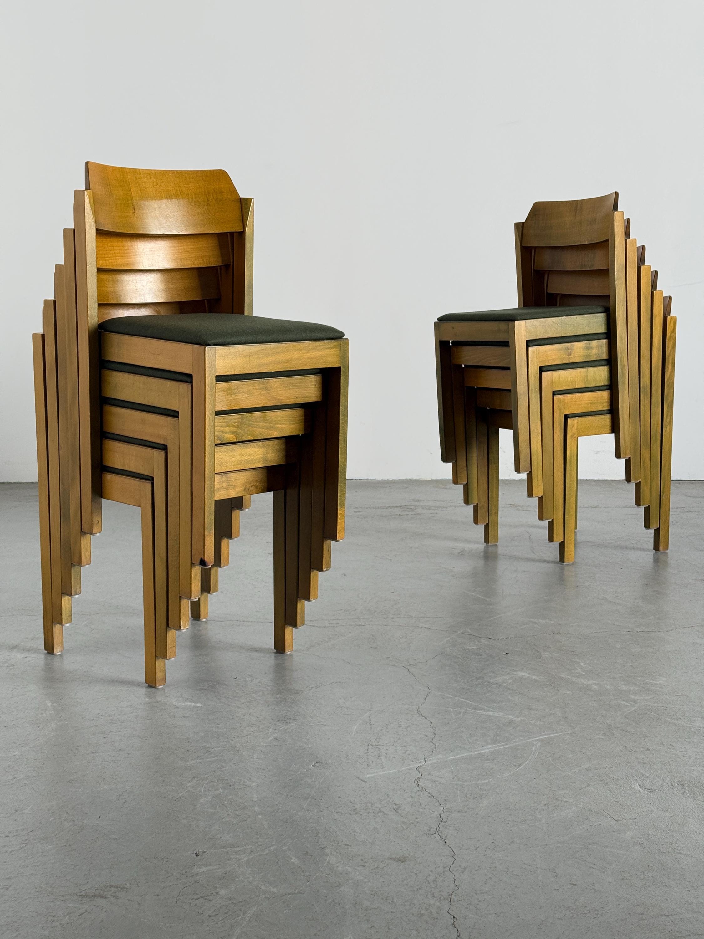 Constructivist Patinated Wooden Dining Chairs