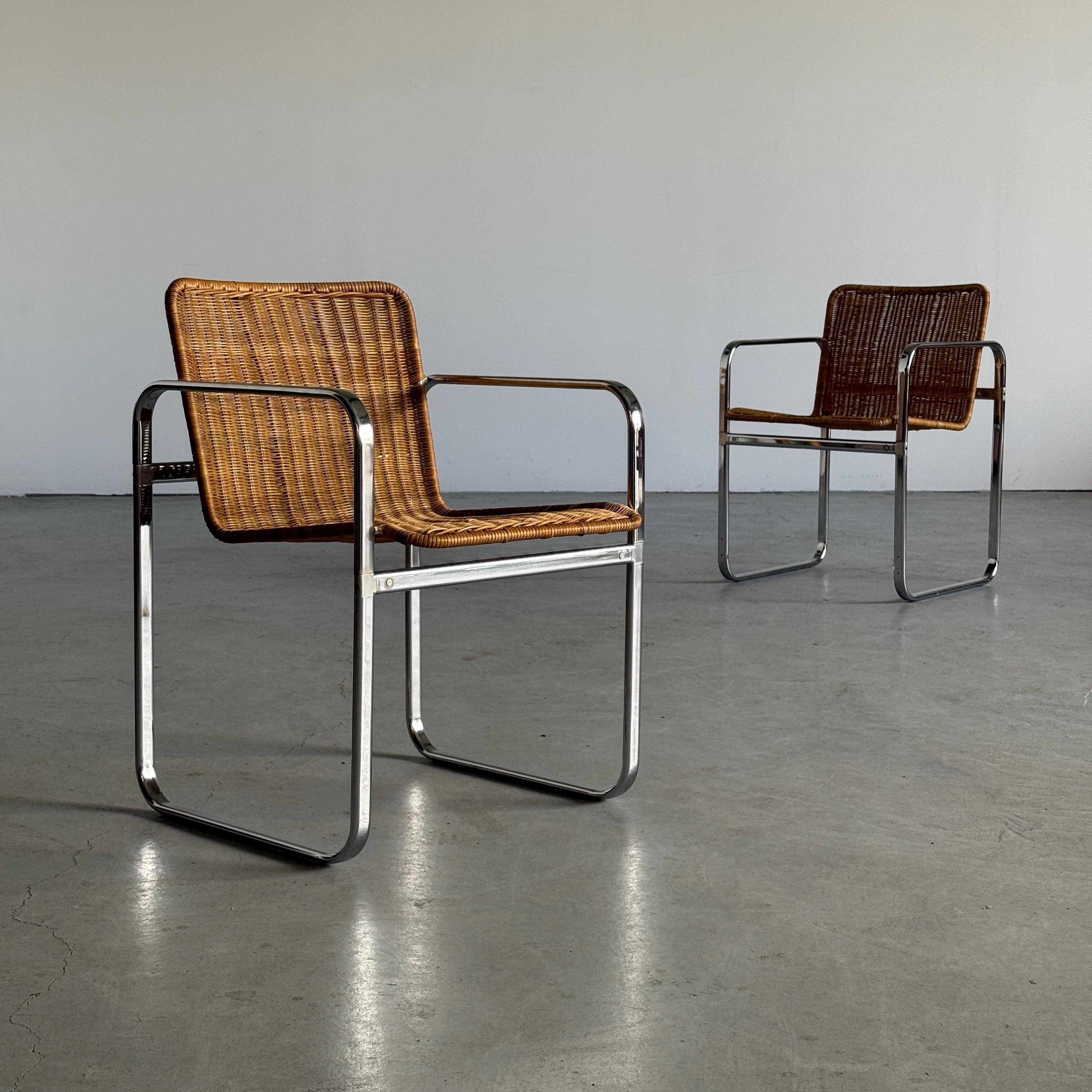 Bauhaus Design Chrome & Rattan Armchairs