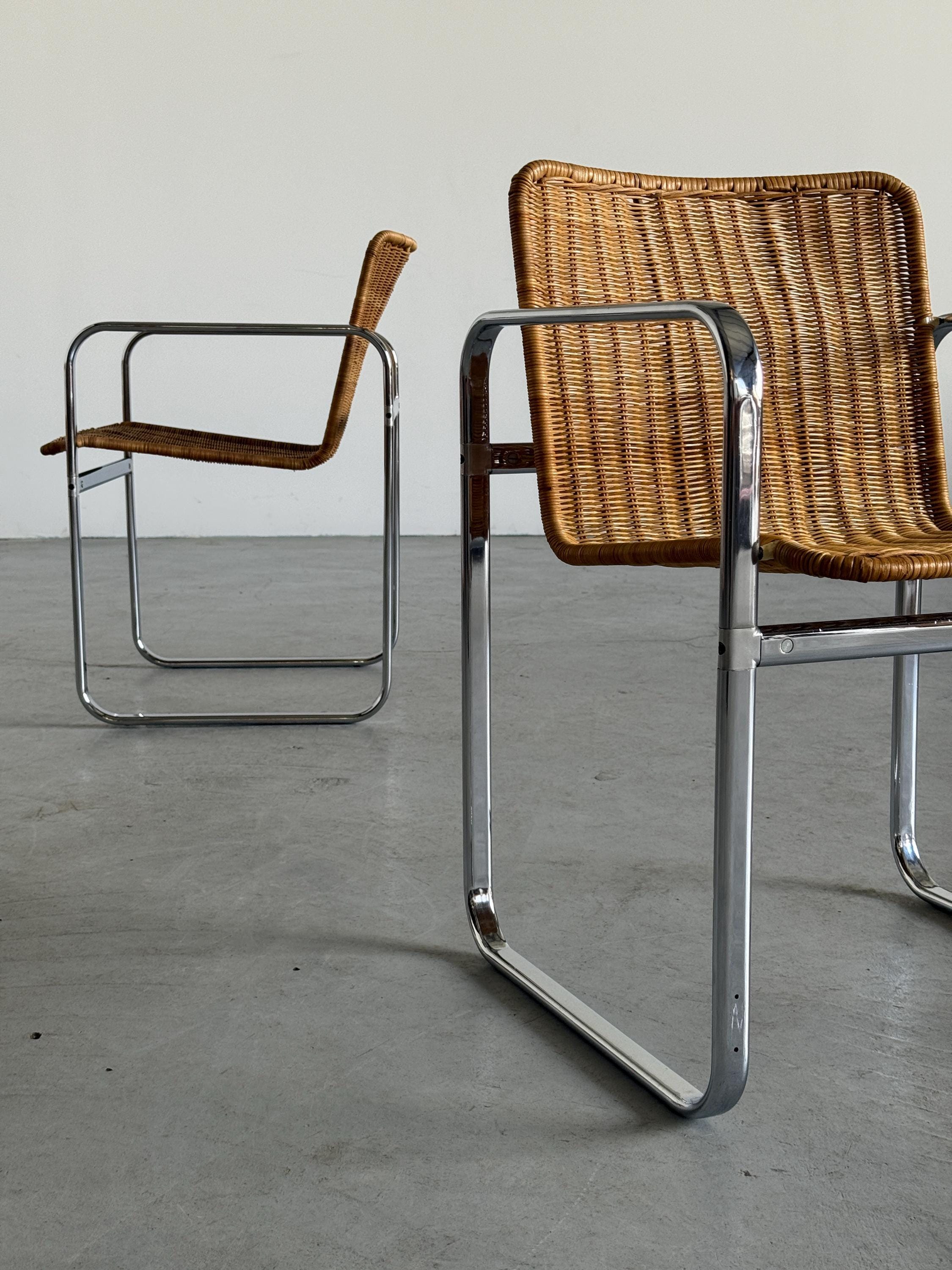 Bauhaus Design Chrome & Rattan Armchairs