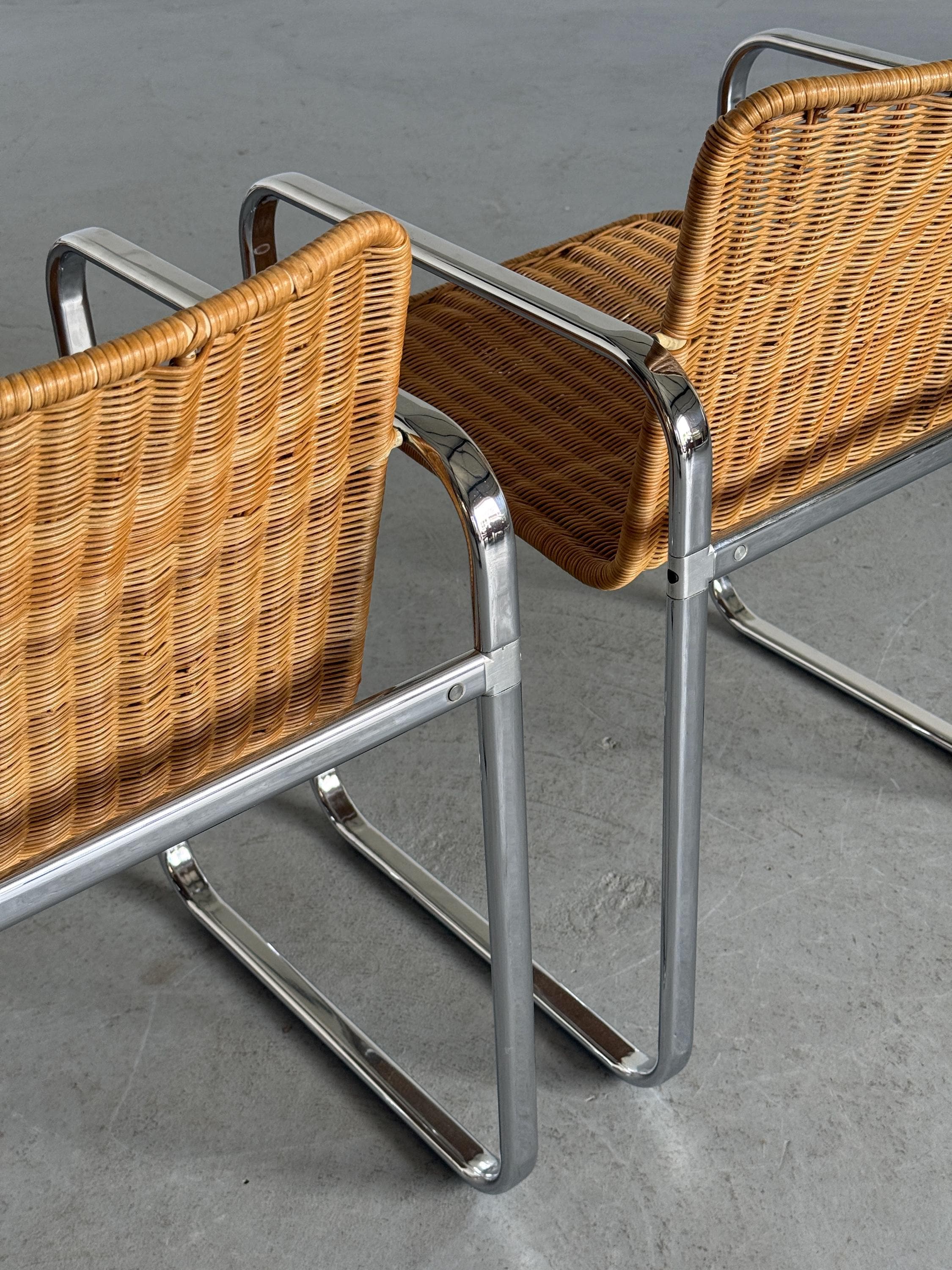 Bauhaus Design Chrome & Rattan Armchairs