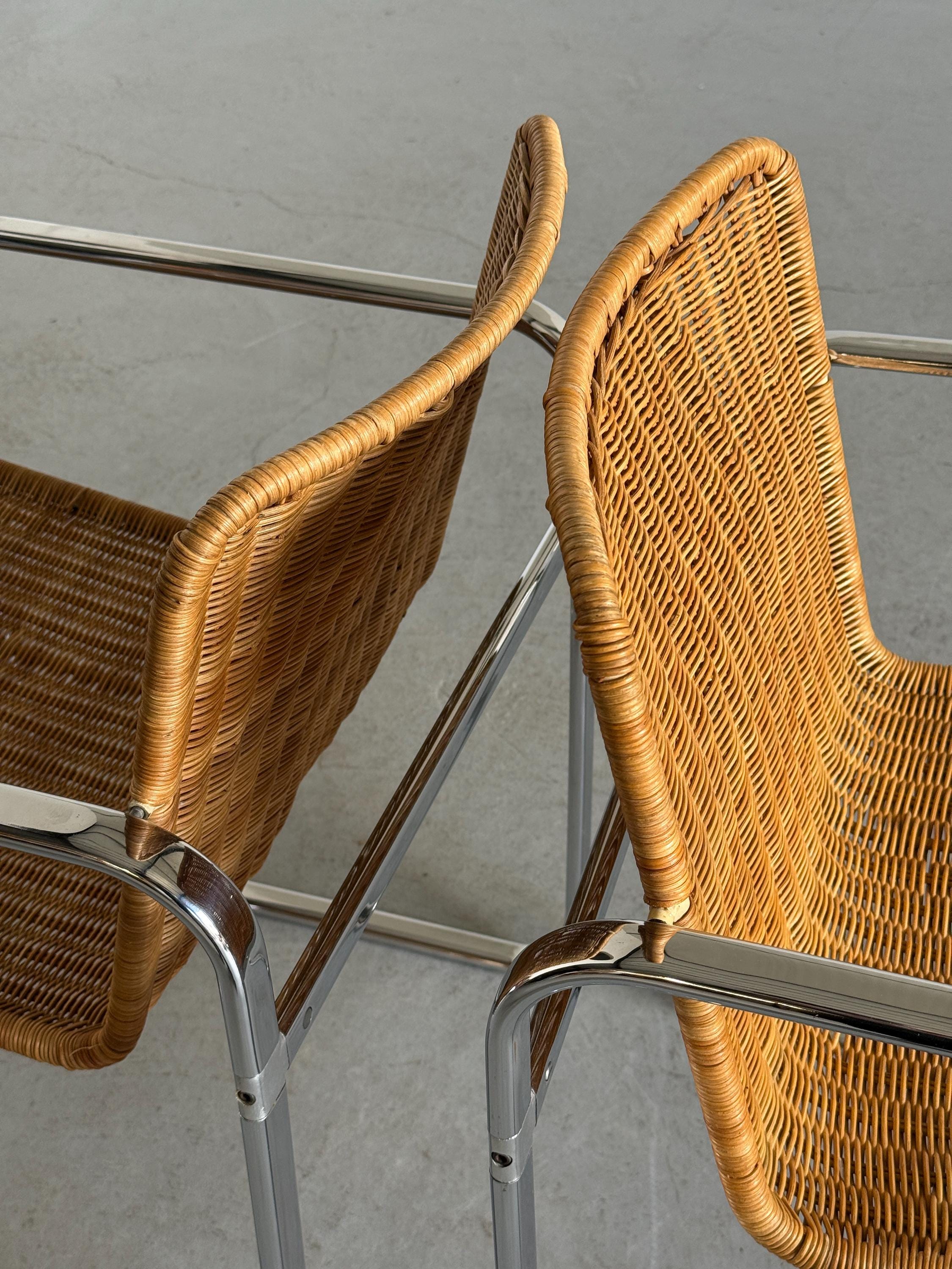 Bauhaus Design Chrome & Rattan Armchairs